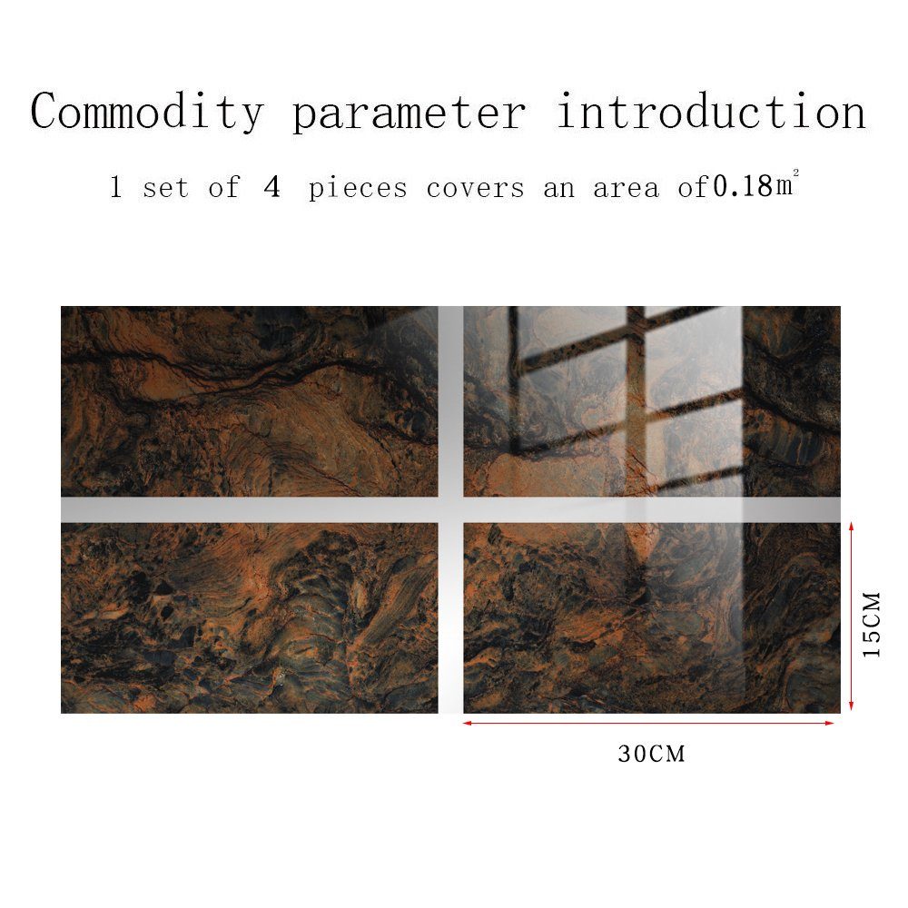 Marmormuster ® COOL-i PVC Fliesenaufkleber, 4St Selbstklebende,(30×15cm)
