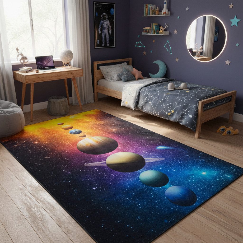 Tapiso Kinderteppich COSMO GAME, rechteckig, Höhe: 7 mm, Rutschfester Kinder- und Gamer-Teppich mit buntem Design