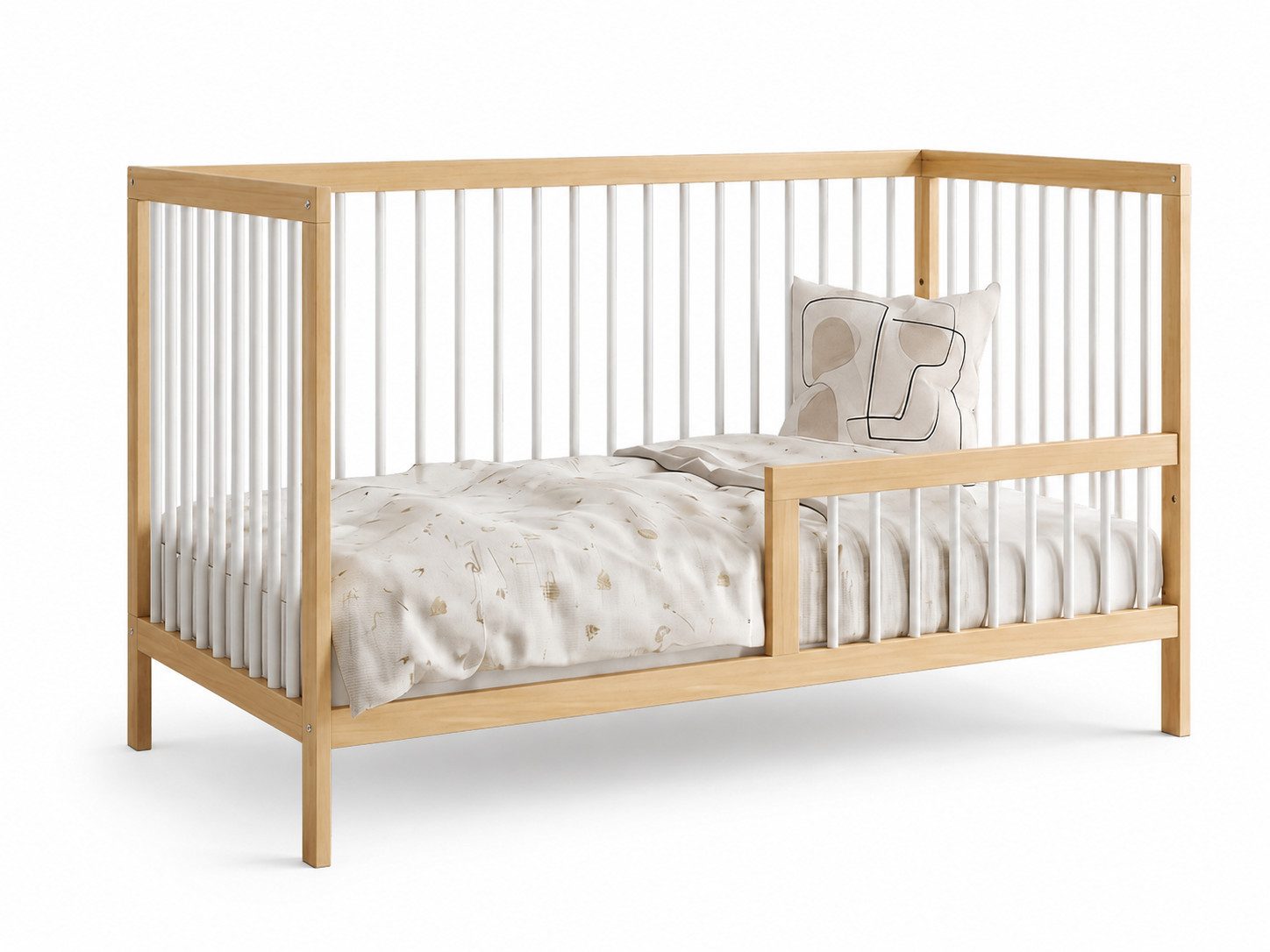 Kids Collective Babybett Kinderbett Gitterbett Baby Bett mit Rausfallschutz 60x120 70x140, stabiles Buchenholz, made in Europe 60x120 cm Natur und Weiß