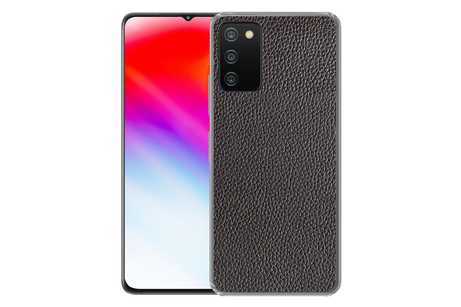 MuchoWow Handyhülle für Samsung Galaxy A03s Leder - Lederoptik - Schwarz - Hell, Smartphone-Bumper, Print, Handy Schutzhülle Dünn