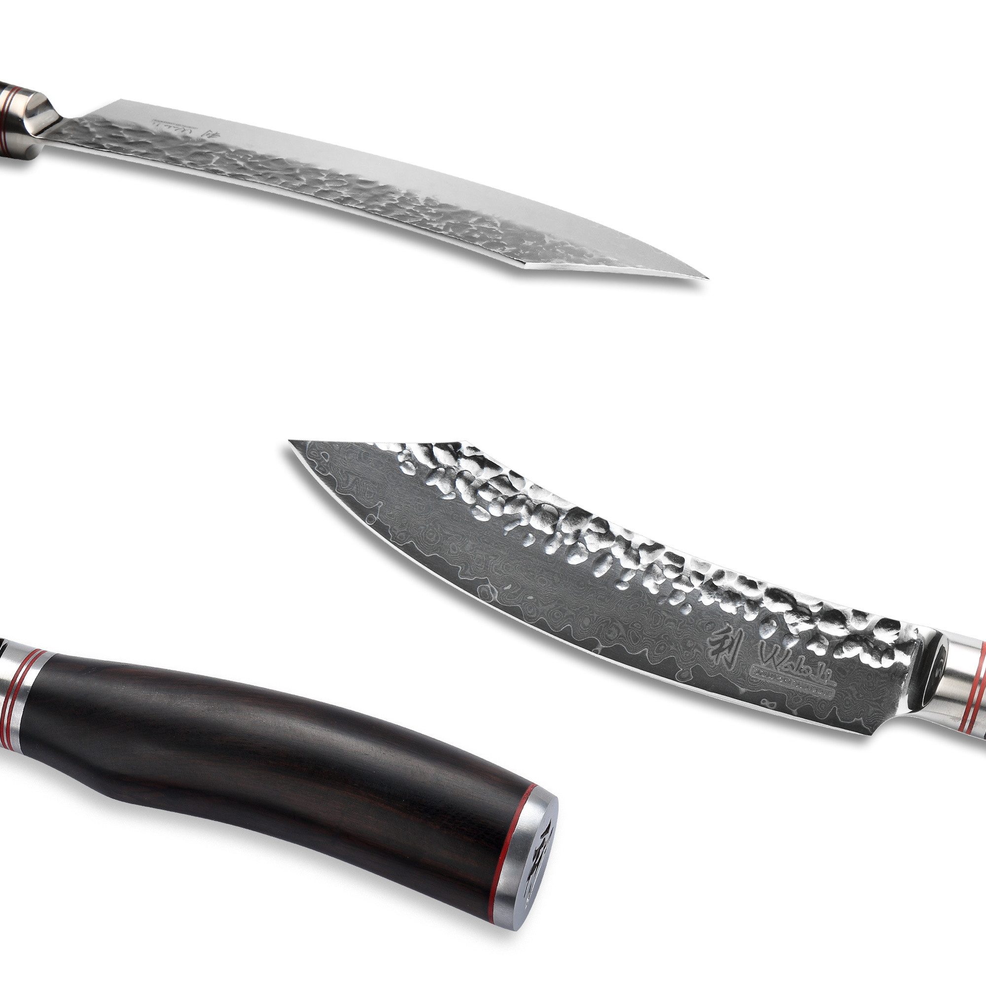 Wakoli Steakmesser EBO Damastmesser I 12,5 cm Klinge I schwarzer Eichenholzgriff (1 Stück), aus 67 Lagen Damaststahl, VG10 Kern