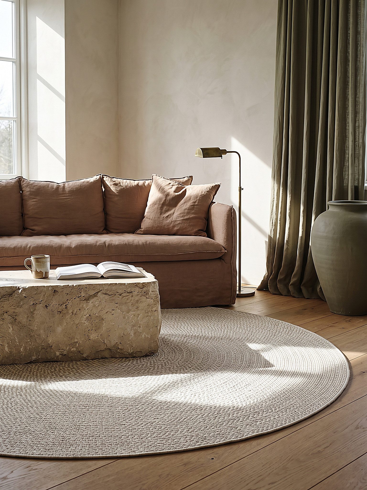 KADIMA DESIGN Teppich CORDEV Rundteppich Creme 80x80 Berber Polypropylen Wohnzimmer, Rund, Höhe: 4 mm, Saugroboter-geeignet, Strapazierfähig, Pflegeleicht, Farb – Bild 2 von 5