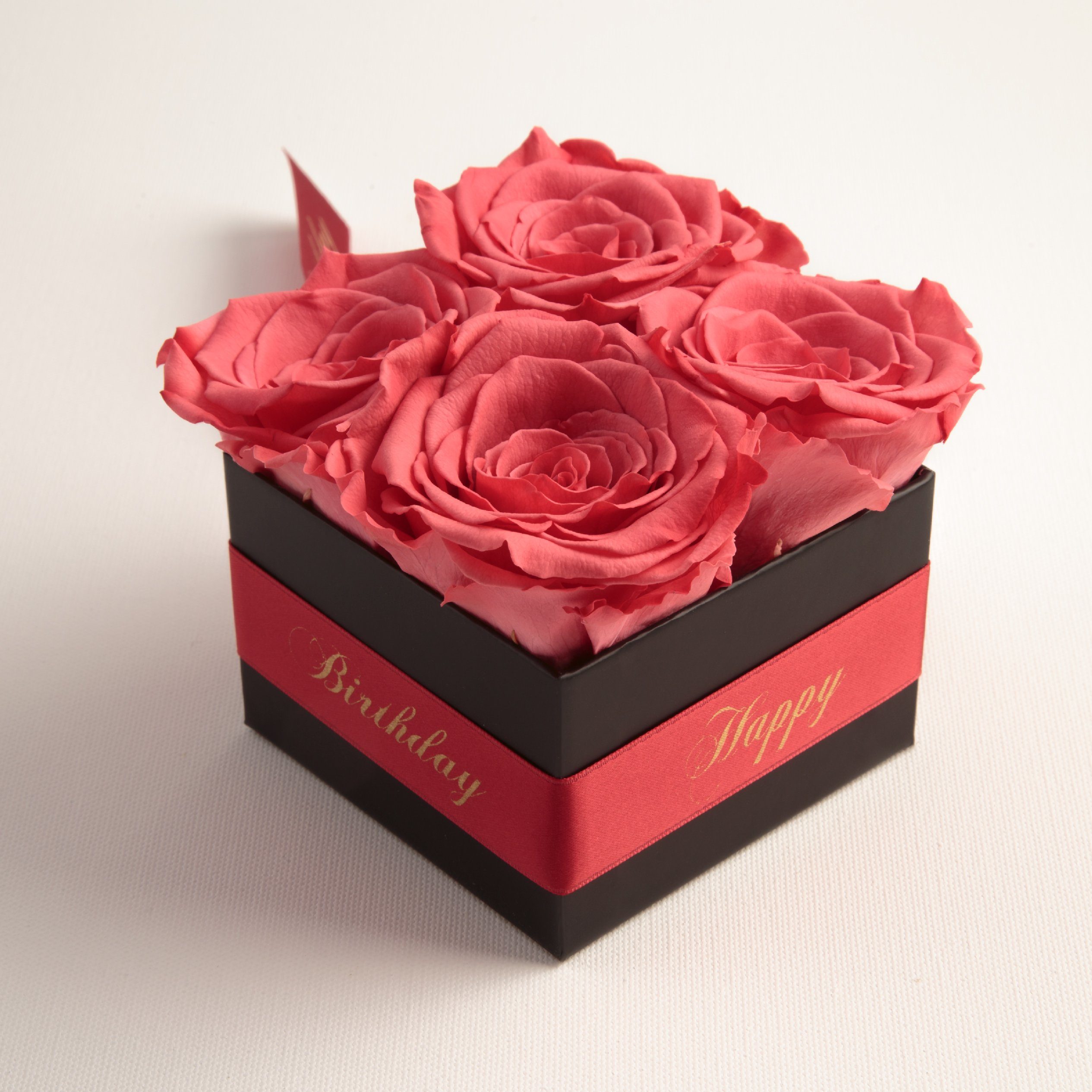 Kunstblume Infinity Rosenbox Happy Geschenk korall-rot Rosen ROSEMARIE Rose, echte cm, Jahre Höhe 8.5 haltbar Heidelberg, Birthday Frauen 3 Geburtstag SCHULZ für