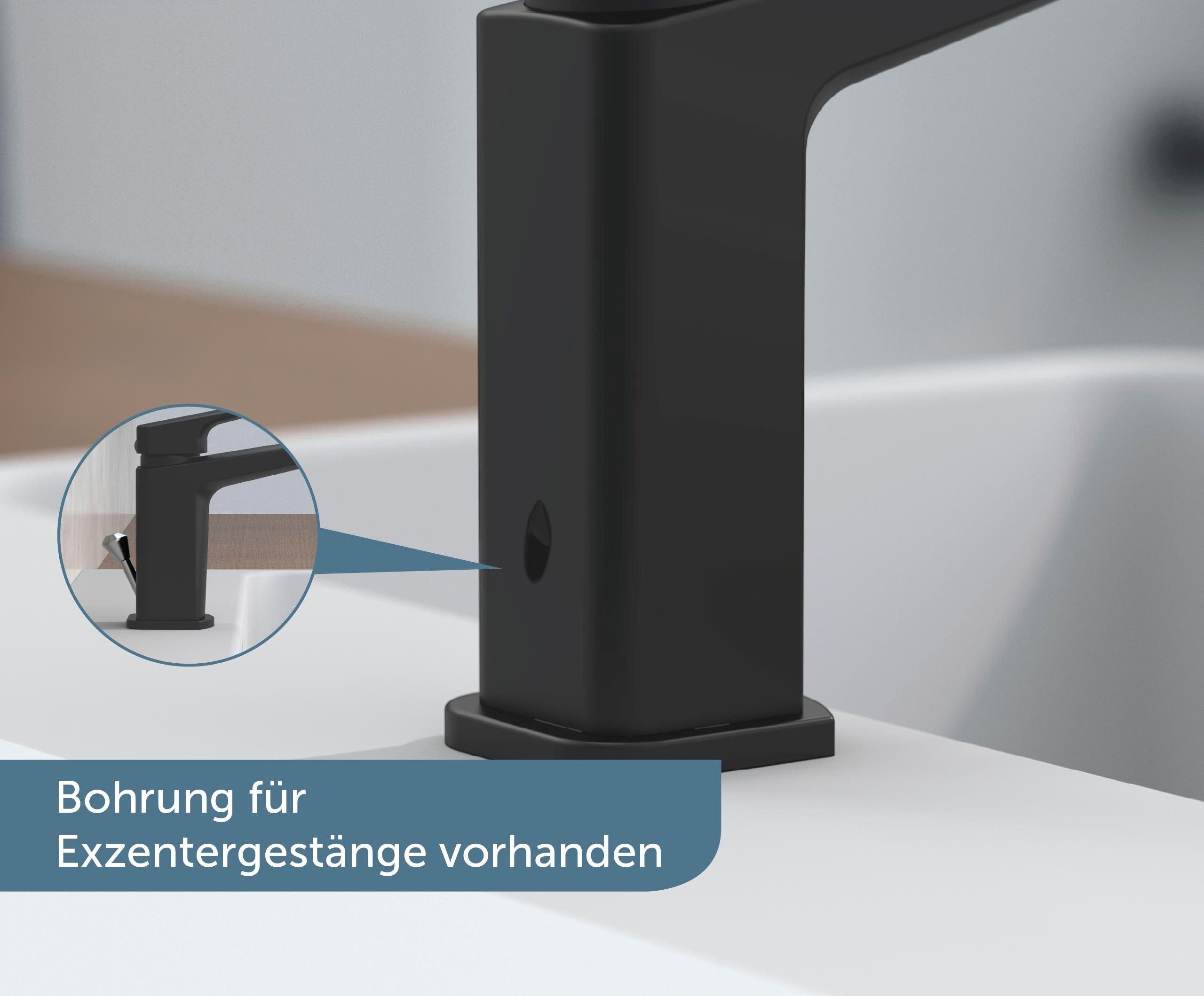 Ablaufgarnitur, Pop Wasserhahn Mischbatterie mit mit Schütte Up schwarz Abflussstopfen RAVEN Waschtischarmatur