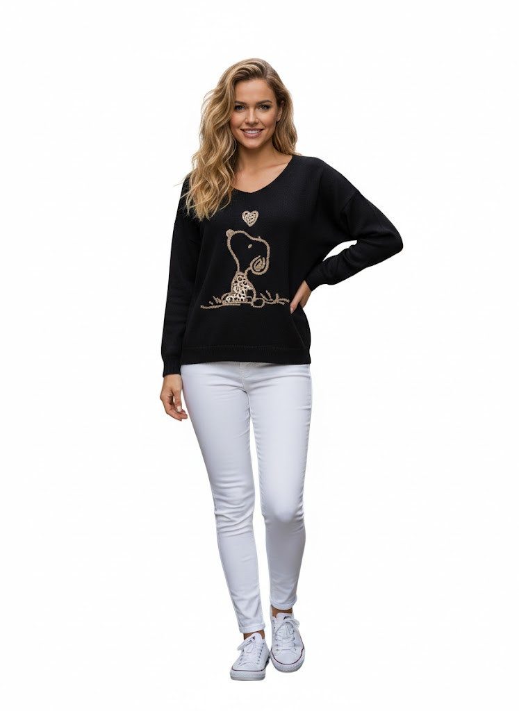 Rehoboth Moda V-Ausschnitt-Pullover Feinstrick Damen Pullover mit Comic Pri günstig online kaufen