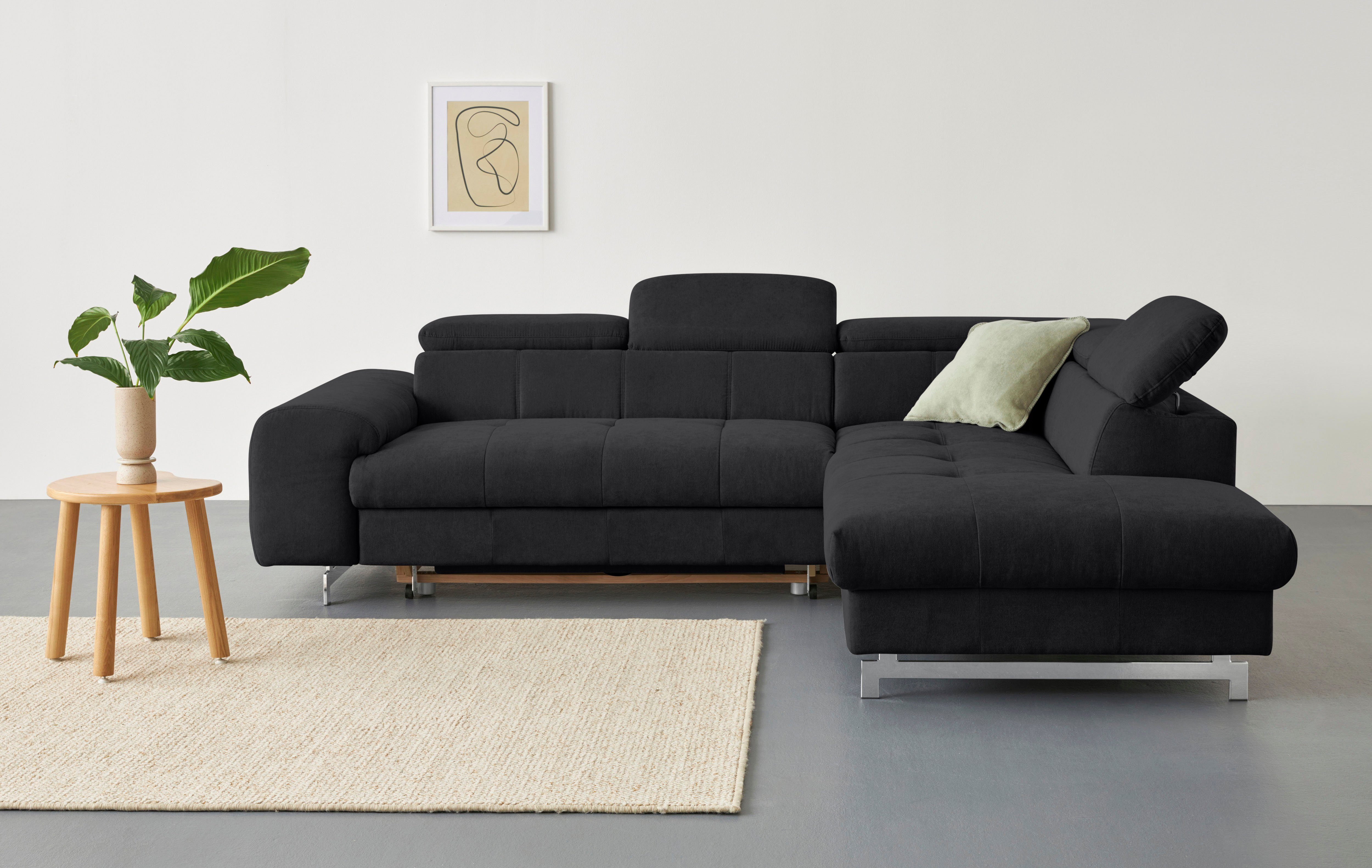 COTTA Ecksofa Chef L-Form, mit Kopfteilverstellung, edle Metallkufen, wahlweise mit Bettfunktion