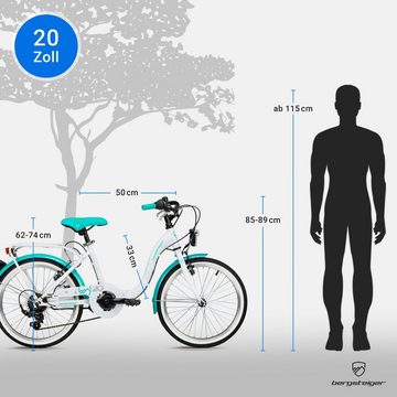 bergsteiger Kinderfahrrad Atlantis 20, 24 Zoll Kinderfahrrad, 6,7, 8, 9, 10, 11 Jahre, StVZO, 6 Gang Shimano Tourney RD-TY300 Schaltwerk, Kettenschaltung