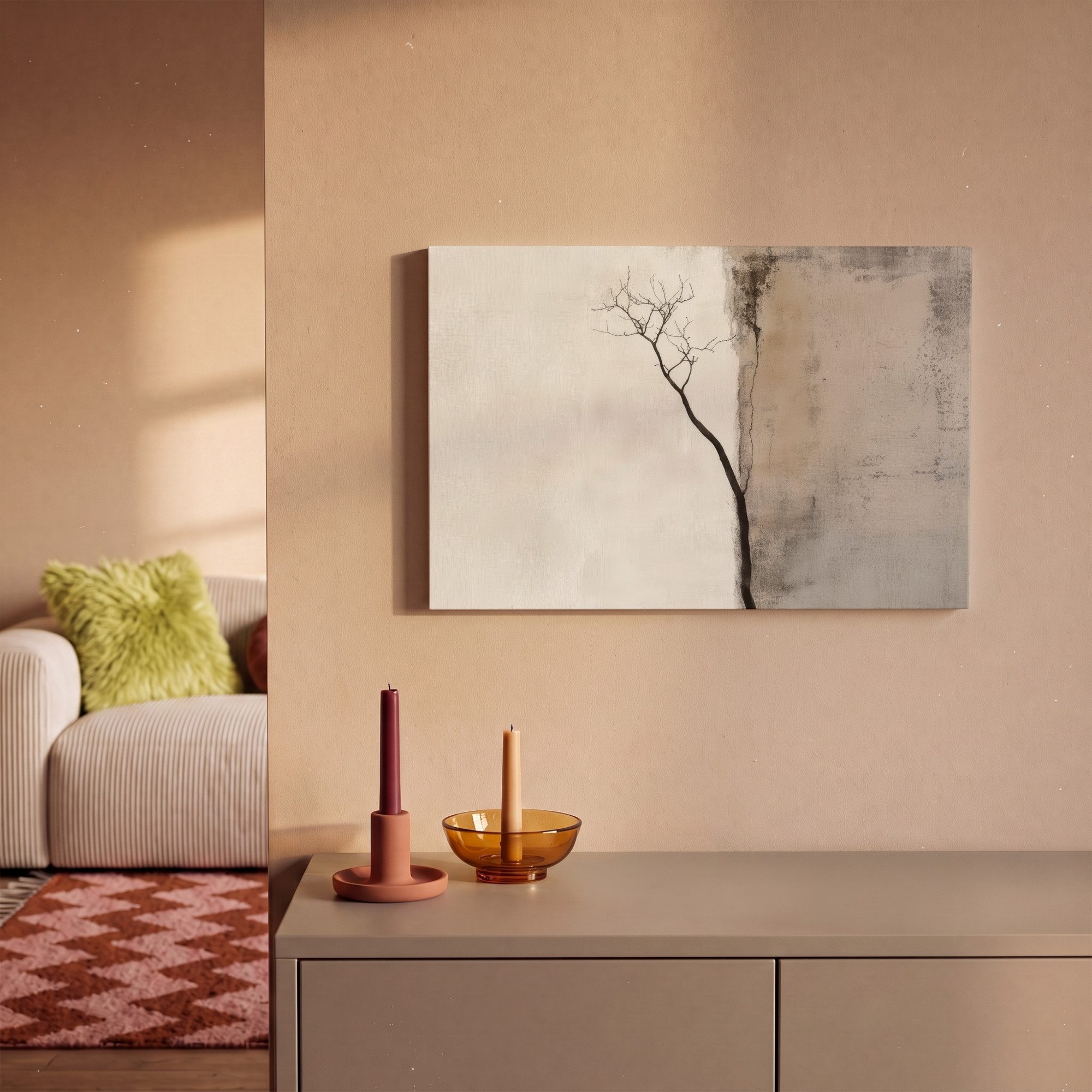 OneMillionCanvasses® Leinwandbild Wabi sabi - Pflanze - Beige, Fotodruck (1 St), Wandbild, Deko Schlafzimmer Wohnzimmer Flur 20x20 cm – Bild 2 von 5