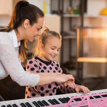 KOMFOTTEU Spielzeug-Musikinstrument 61 Tasten, mit Mikrofon, E-Piano mit 3 Lehrmodi & Notenständer