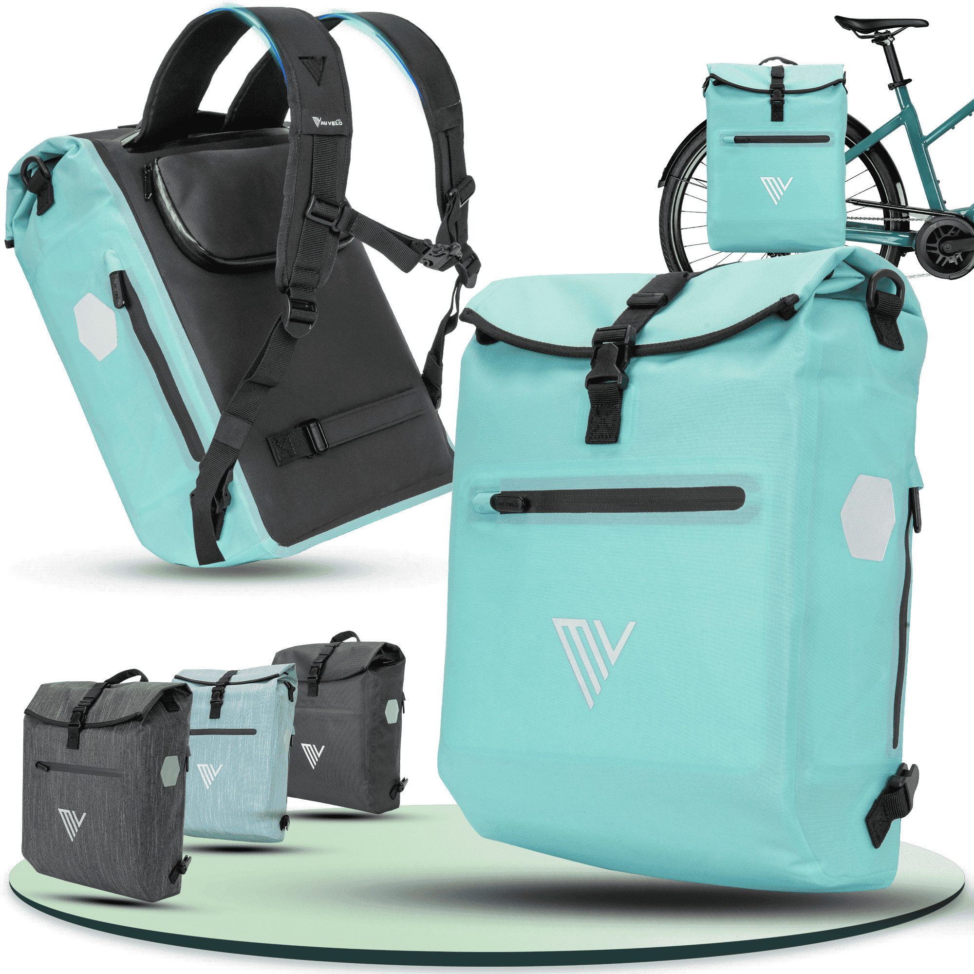 MIVELO Fahrradtasche Gepäckträgertasche mit Rucksackfunktion 100 % wasserdicht, inkl. Gepolstertem Laptopfach