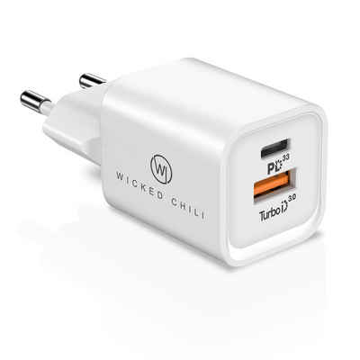 Wicked Chili 33W Dual USB-Netzteil mit 1x USB-C und 1x USB-A Steckernetzteil (USB-C Power Delvery 3.0 Schnellladegerät für Apple iPhone)