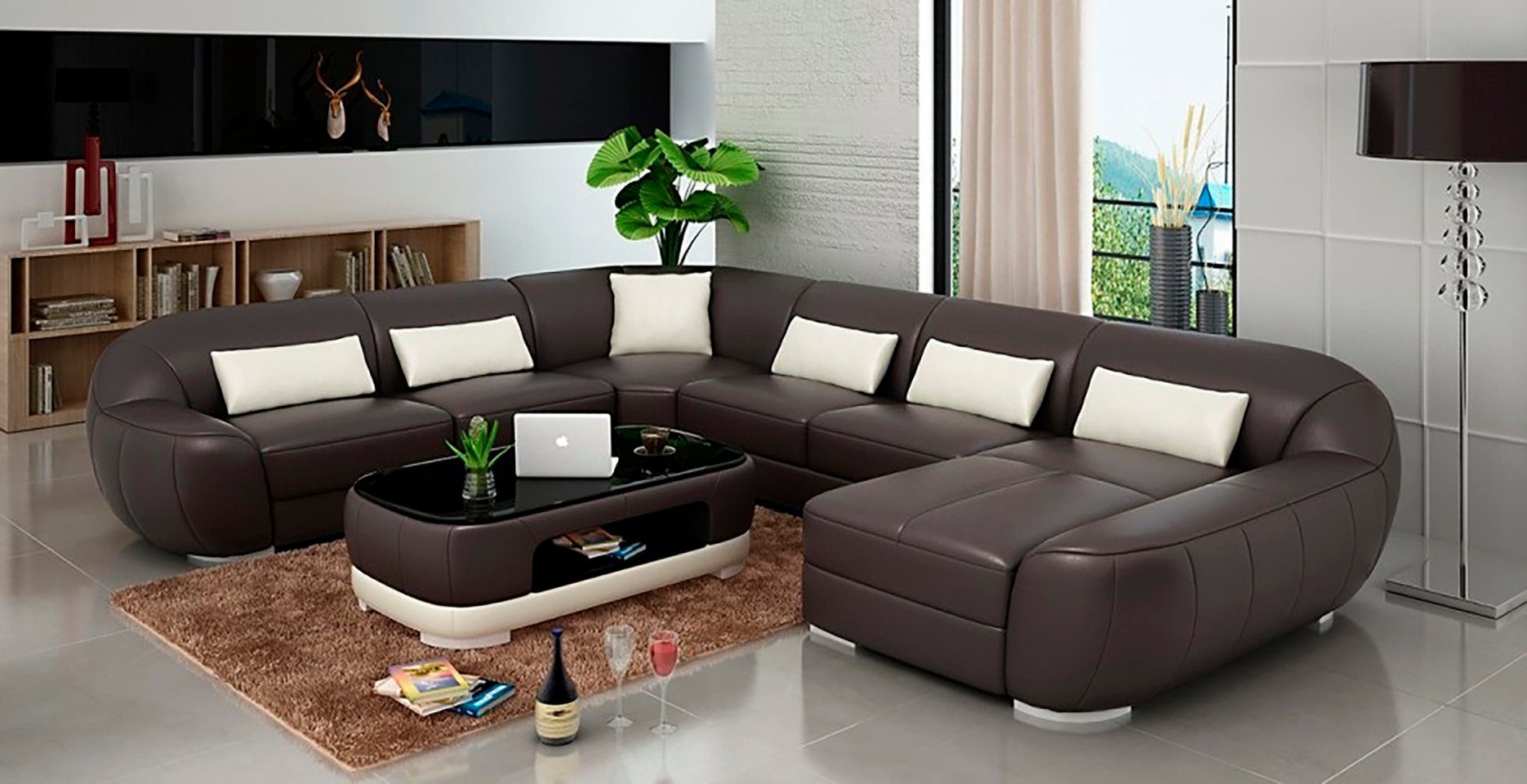 JVmoebel Ecksofa, Modernes Ledersofa Ecksofa Wohnlandschaft Sitz Polster Couch