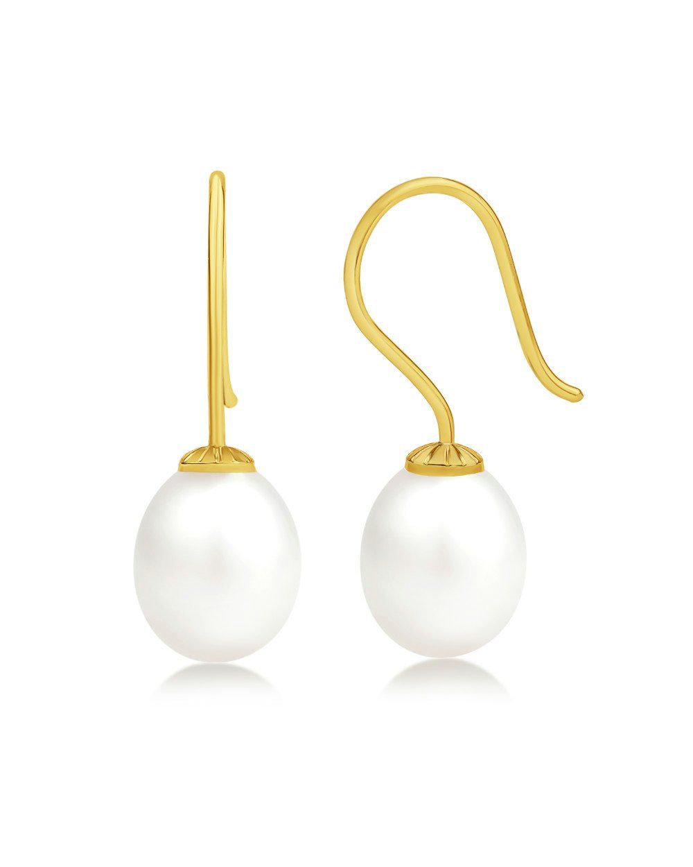 DANIEL CLIFFORD Perlenohrringe 'Eve' Ohrhänger Silber 925 14 Karat vergoldet mit Süßwasserzuchtperle (inkl. Verpackung), 585 Gelbgold vergoldete Hängeohrringe, haut- und allergiefreundlich