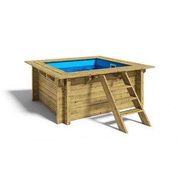 Paradies Pool Pool, Holzpool Lulu 200x200x104cm, Folie blau 0,8mm, Edelstahl-Eckleisten
