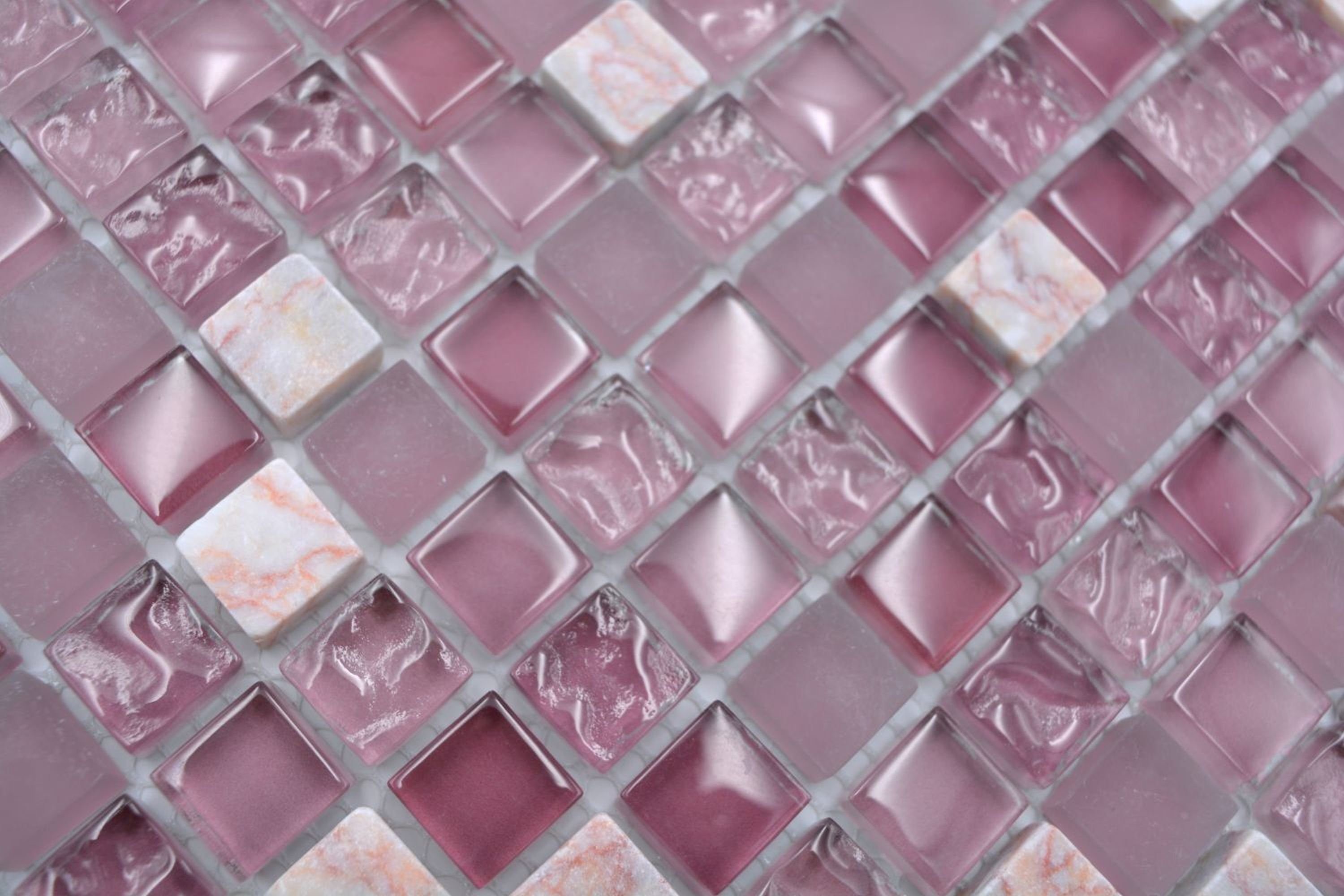 Mosani Mosaikfliesen Glasmosaik Naturstein Mosaikfliese Marmor rosa rose pink