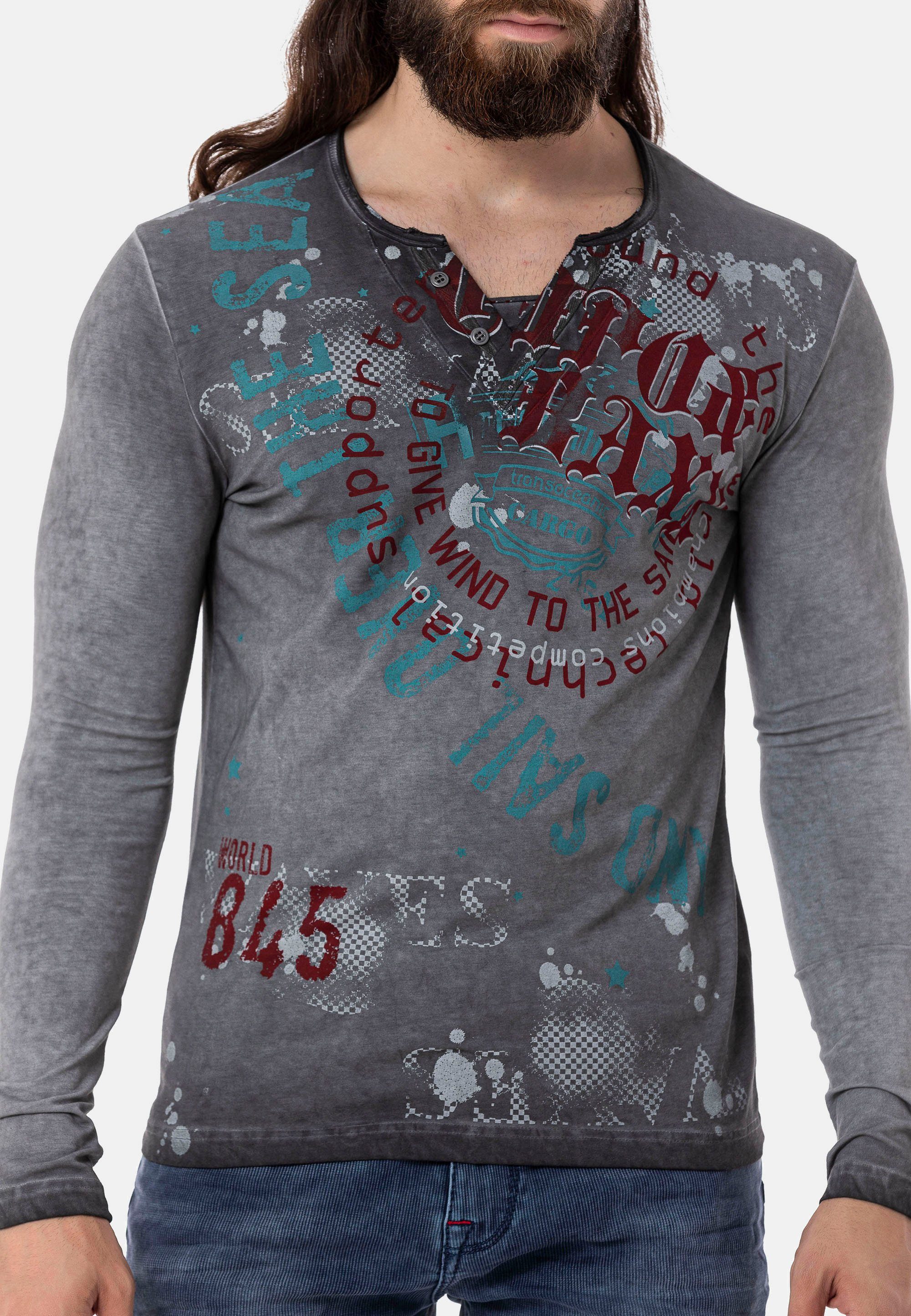 Langarmshirt Frontprint Cipo großem grau Baxx & mit