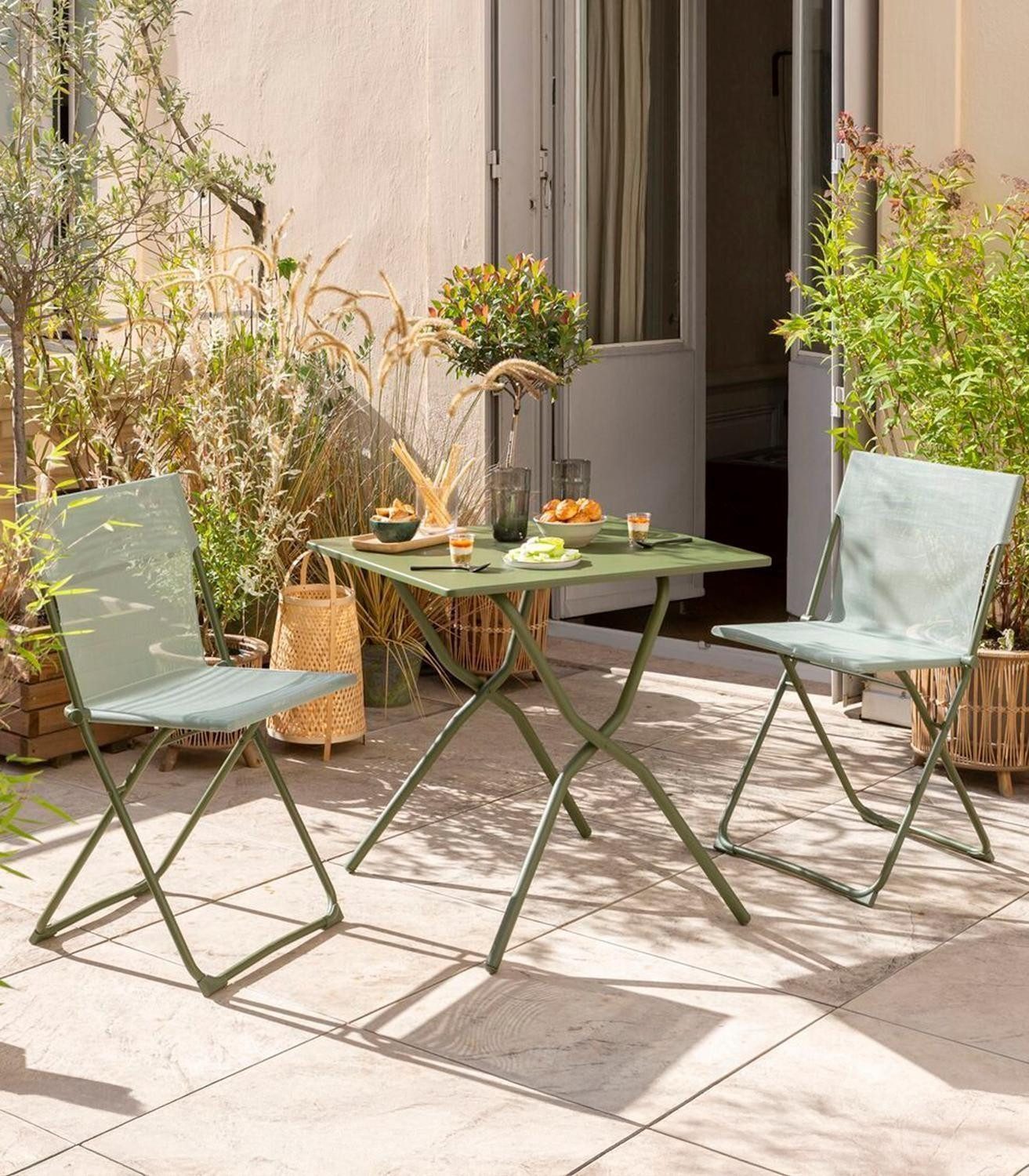 Lafuma Gartentisch BALCONY NATURA COLORBLOCK, Moosgrün, Stahl, zusammenklappbar, B 64 x H 73 x T 70 cm