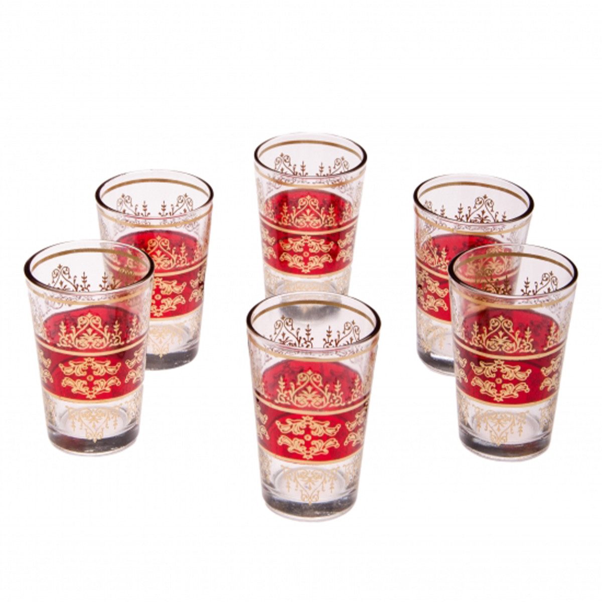 Marrakesch Orient & Mediterran Interior Teeglas 6er-Set marokkanische Teegläser Marrakesch aus verziertem Glas Rot 9cm, 6-tlg., Glas, Handarbeit