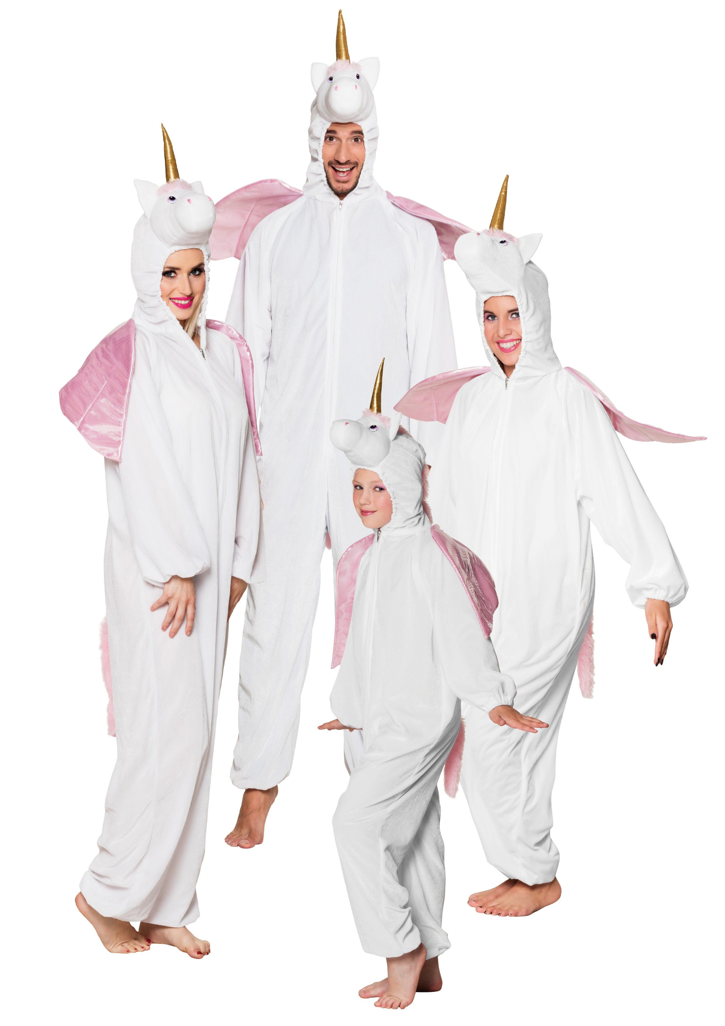 Boland Kostüm Einhorn Kostüm Jumpsuit weiss-rosa bis 1,65 m - Einhorn  Verkleidung Familie