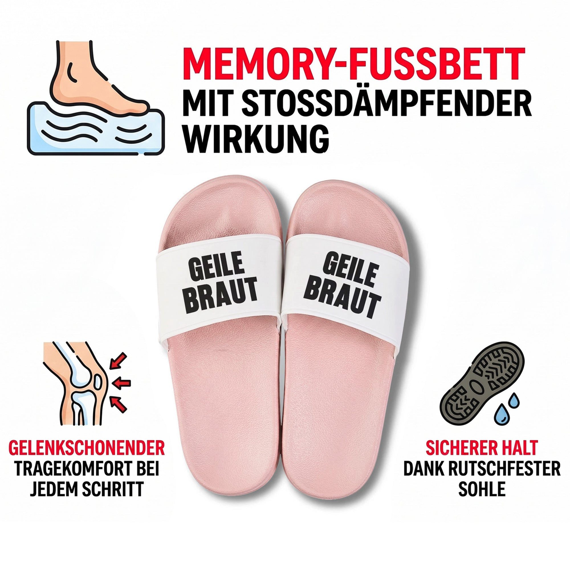 22Feels JGA Geschenk Braut Geile Braut Badelatschen Pink Damen Lustig Badepantolette IN DEUTSCHLAND BEDRUCKT – Bild 4 von 5