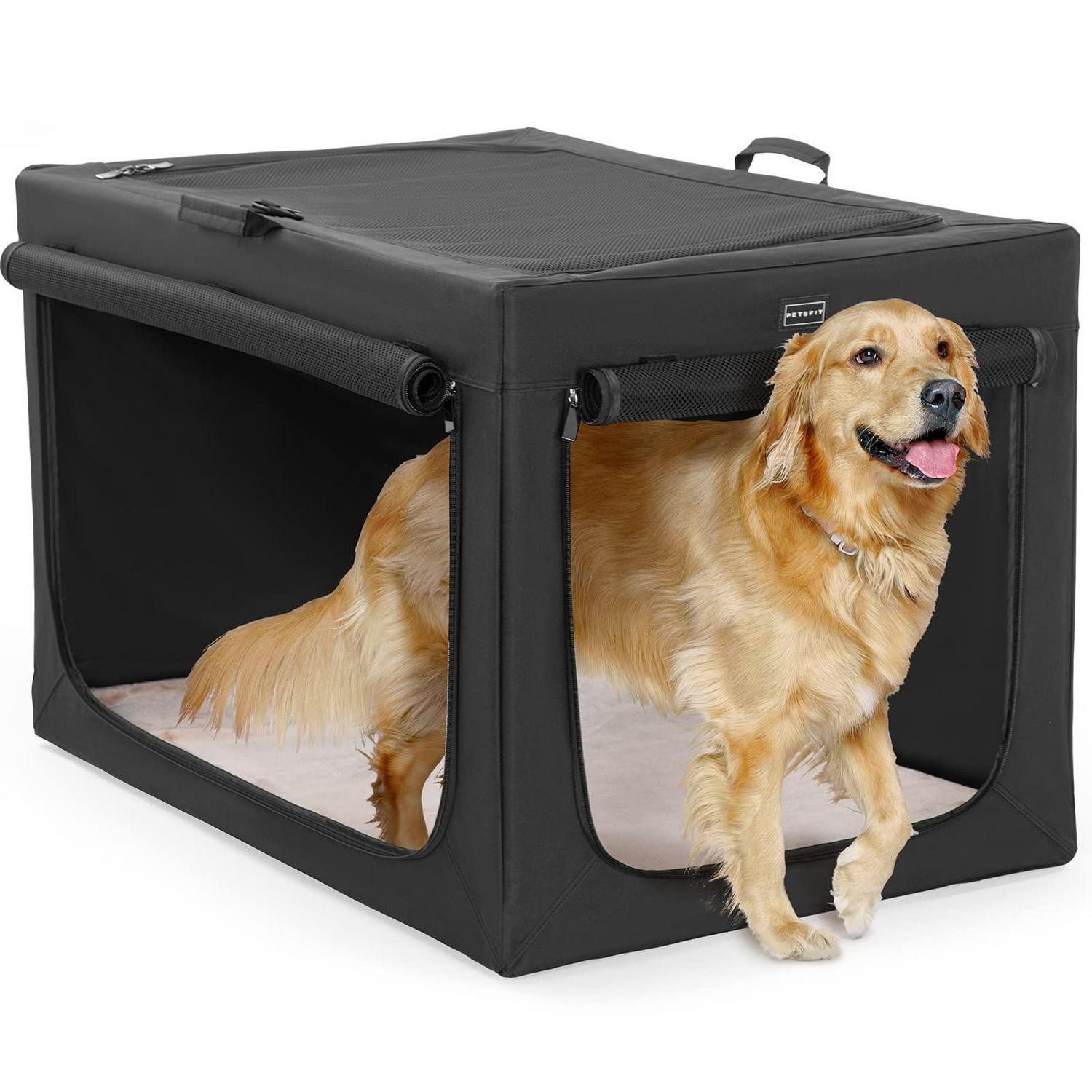 LuxusKollektion Hunde-Transportbox Hundebox faltbar Transportbox Auto Schwarz L 102 x B 64 x H 64 cm