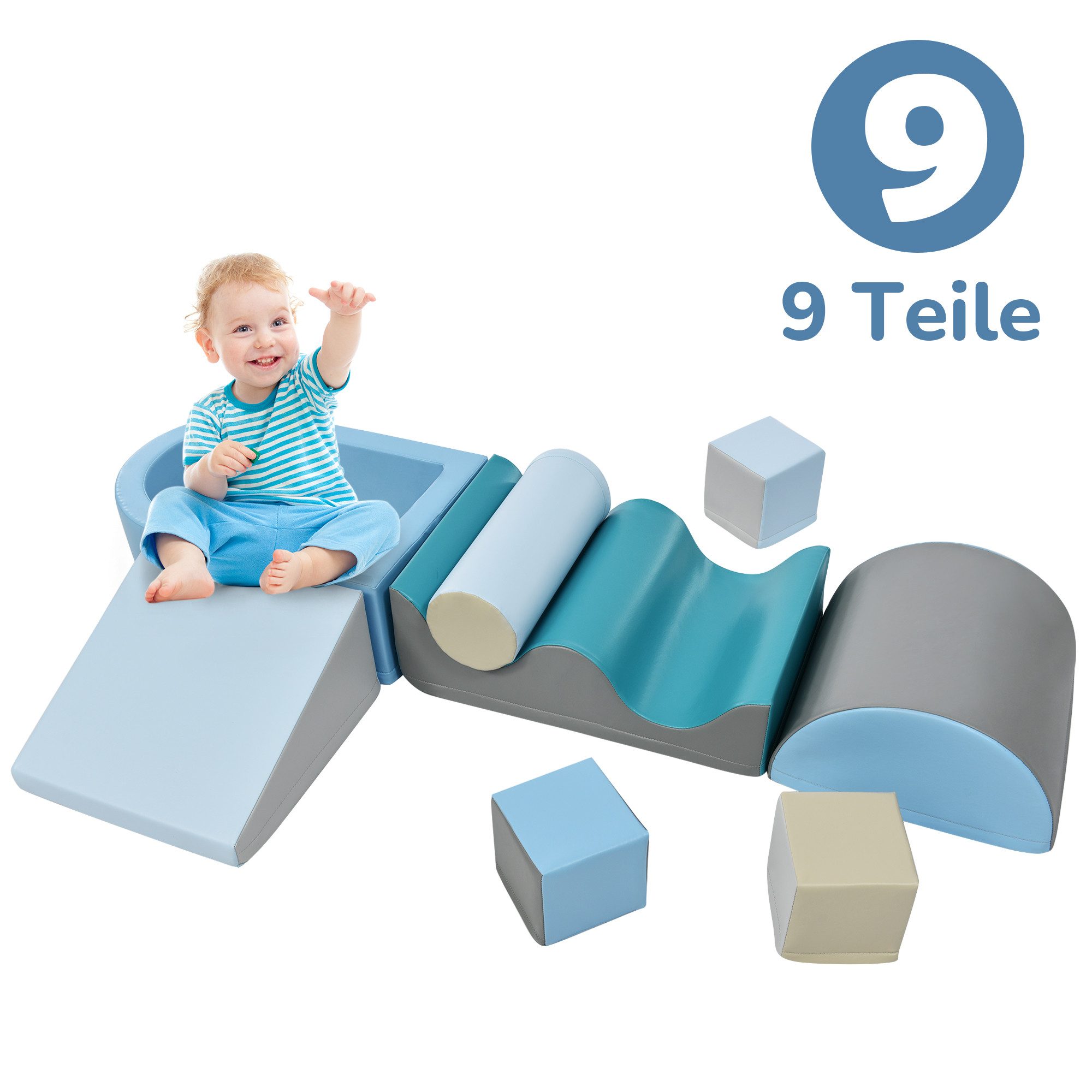 HT Riesenbausteine zum Toben,Klettern,Treppe,Rutsche Spielbauklötze, (9 St., im Vorschulalter & Babys Softbausteine), Spielzeug zum Klettern,Rutschen und Krabbeln,bunt