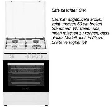 Oranier Gas-Standherd Weiß 50 cm Erdgas Grillbrenner Gas Flüssiggasdüsen-Set STG 599, mit 2-fach Teilauszug