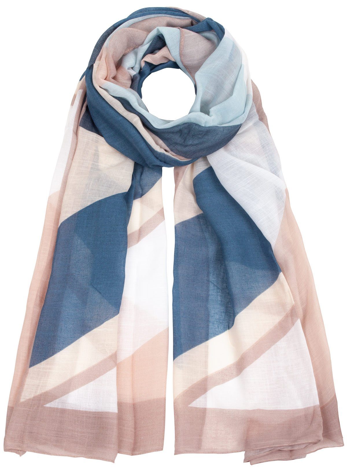 Faera Modeschal, Damen Schal geometrisch gemusterter weicher und leichter Damenschal blau