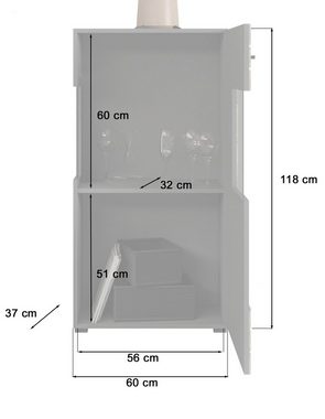 Mehrzweckschrank Freno (Vitrine 1-türig, 60 x 118 cm) Basalt grau und Eiche