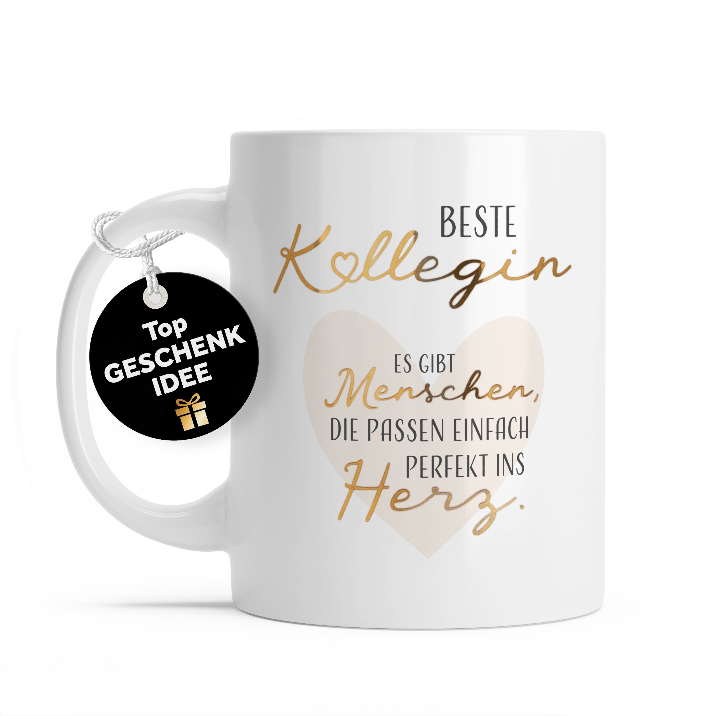 Amari Tasse Beste Kollegin Spruch Gold, Geschenk Arbeitskollegin Abschied Danke, Keramik, Kaffeetasse Bürotasse 330 ml Geschenkbox Jobwechsel Dankeschön