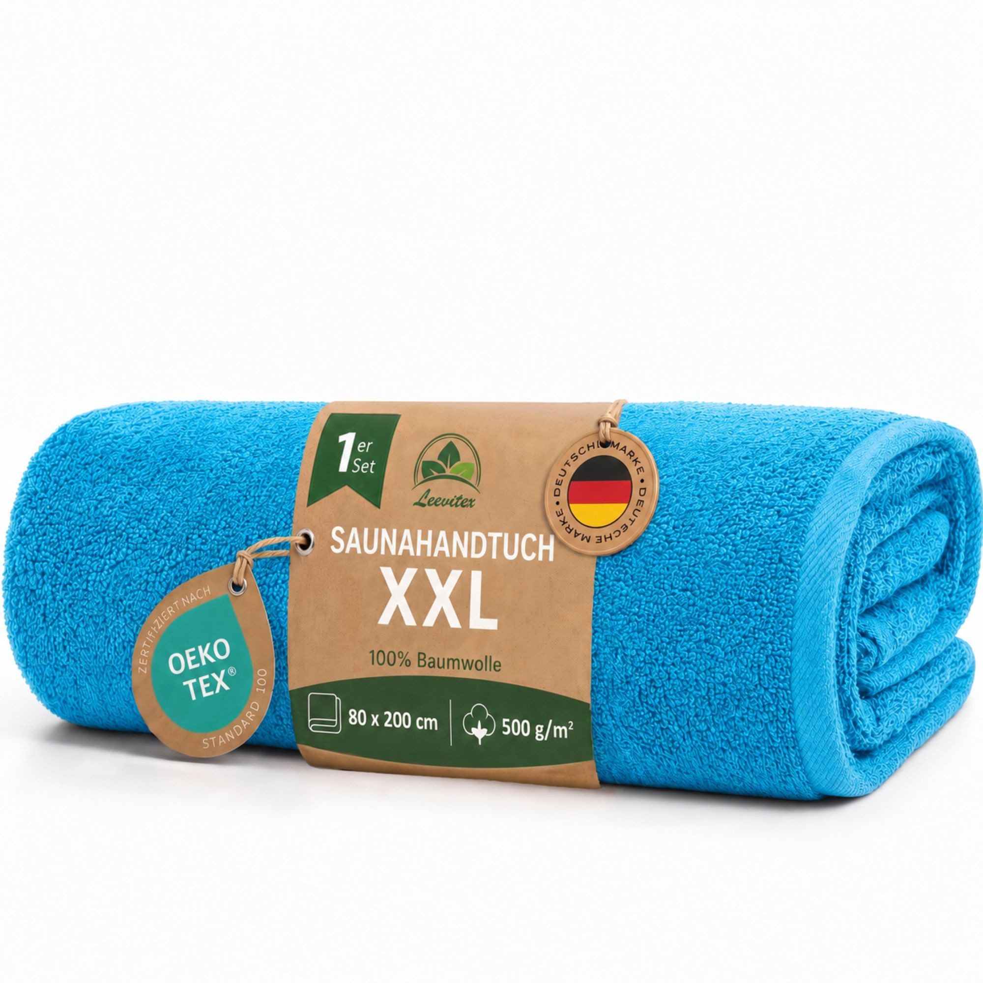 leevitex® Saunatuch, 80x200 cm, 100% Baumwolle, saugstark und fusselfrei, Frottee (1-St), OEKO-TEX® STANDARD 100 zertifiziert, gestreifte Bordüre