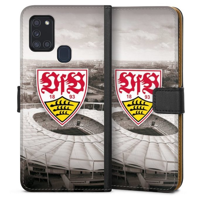 DeinDesign Handyhülle VfB Stuttgart Offizielles Lizenzprodukt Stadion VfB Stadion Grau Samsung Galaxy A21s Hülle Handy Flip Case Wallet Cover