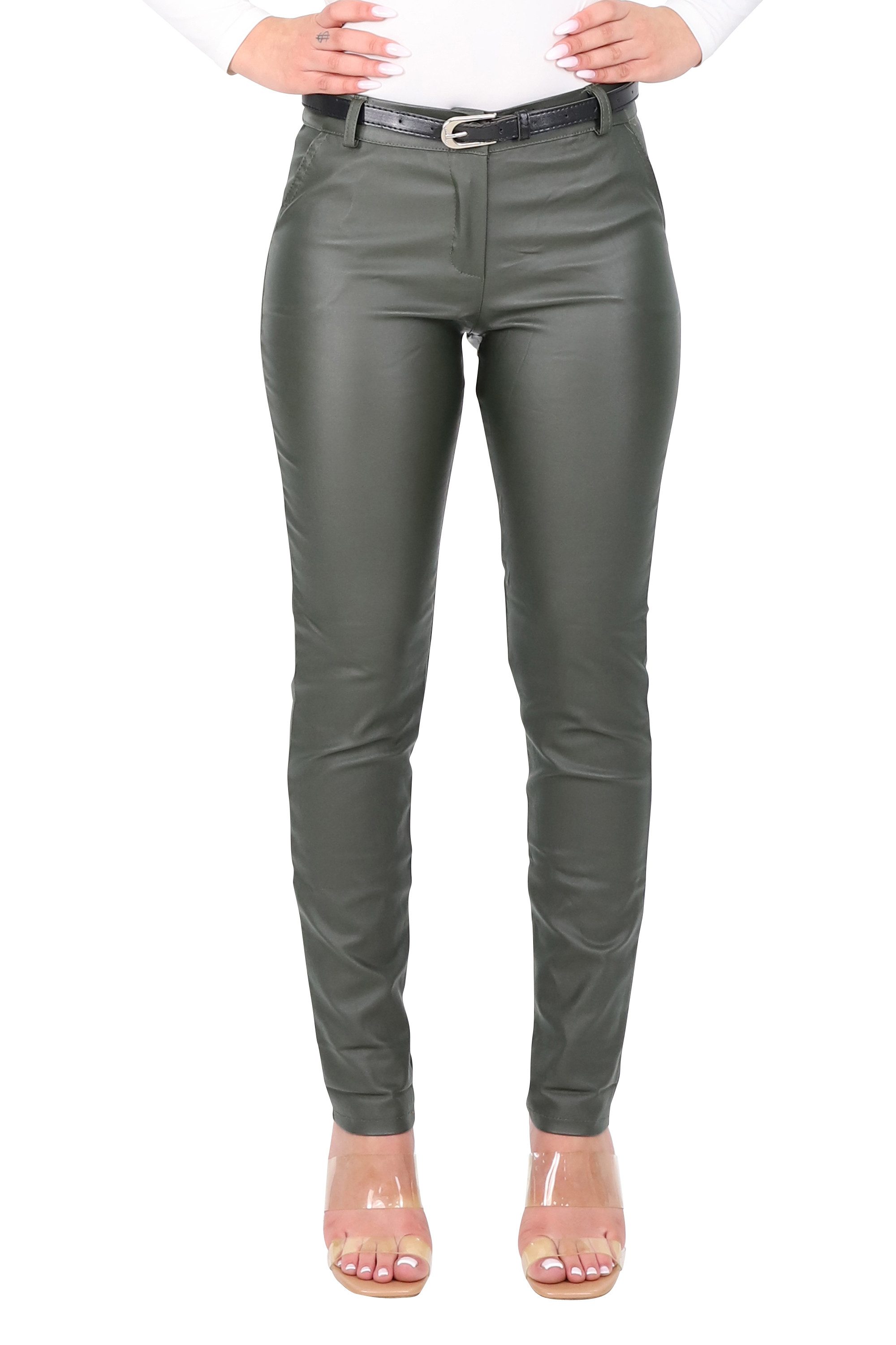 malito more than fashion Chinohose malito Damen Chinohose in Lederoptik 1031 unifarbene stretch Basic Hose in Lederoptik
