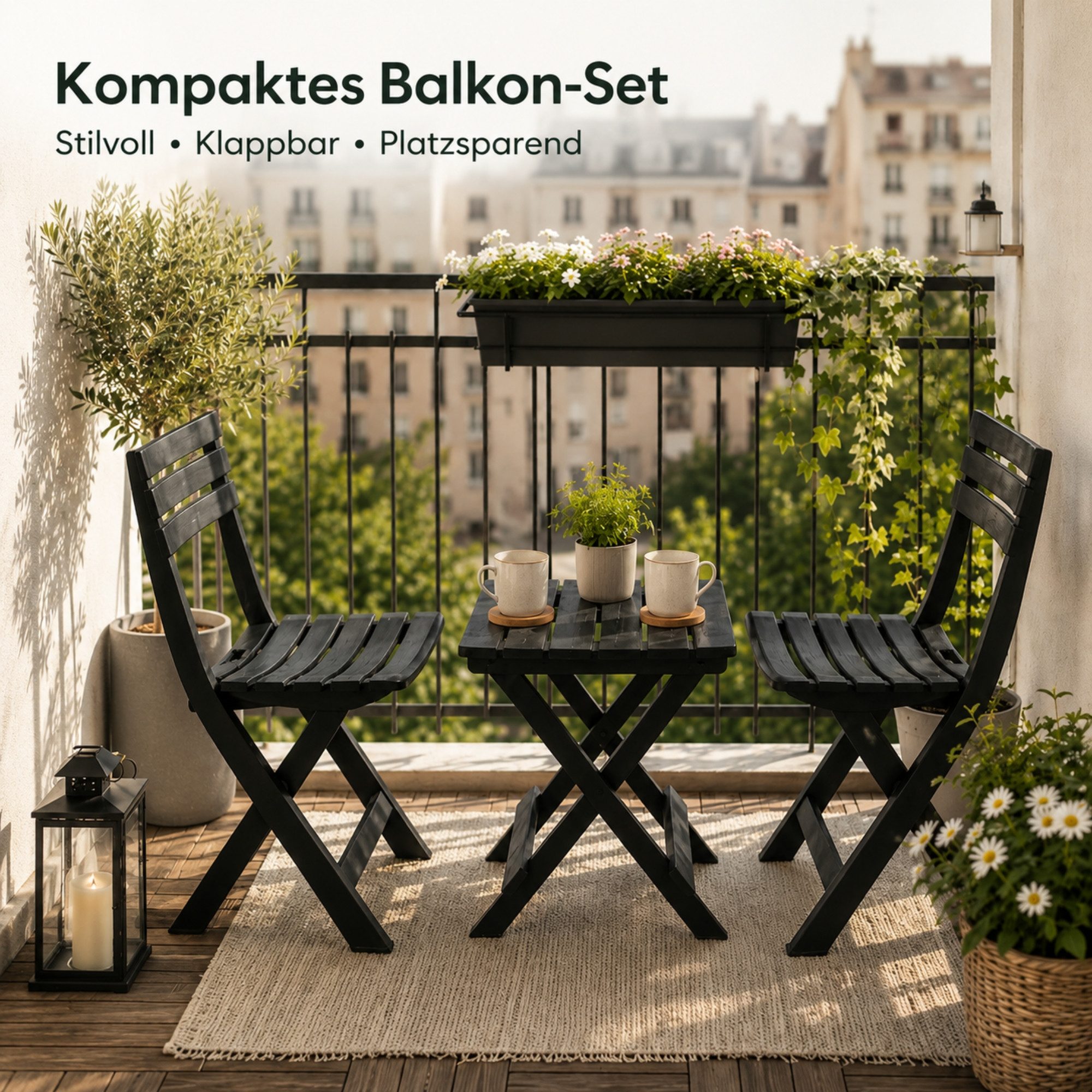 BigDean Gartenstuhl 2X Gartenstuhl und 1 Gartentisch klappbar Anthrazit Wetterfest (Set, 3 St), Platzsparende Maße, Pflegeleichte Oberfläche, Made in Italy – Bild 2 von 5
