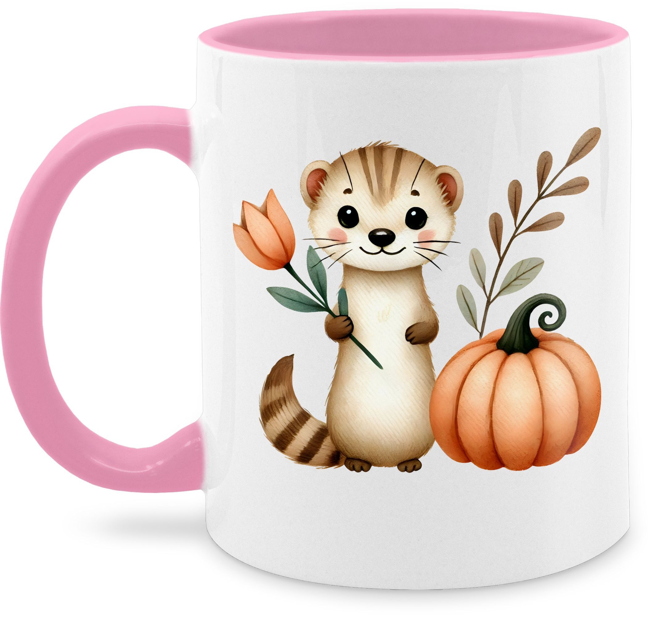 Shirtracer Tasse Süßes Wiesel mit Kürbis, Herbstliches Baby und Kinder Motiv, Niedlic, Keramik, Halloween Tassen