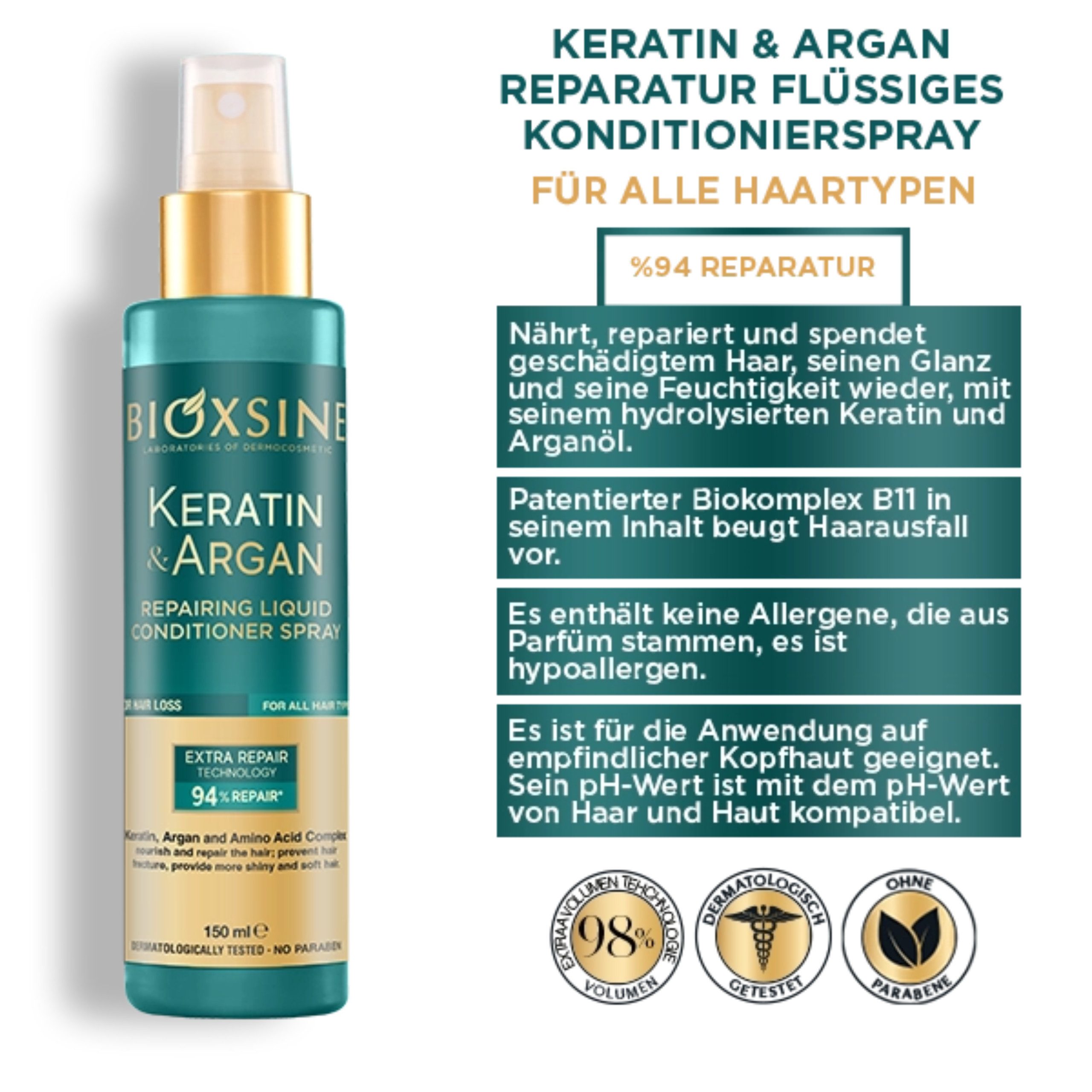 Bioxcin Haarspülung Bioxcin Keratin & Argan Repairing Conditioner Spray 150 ml