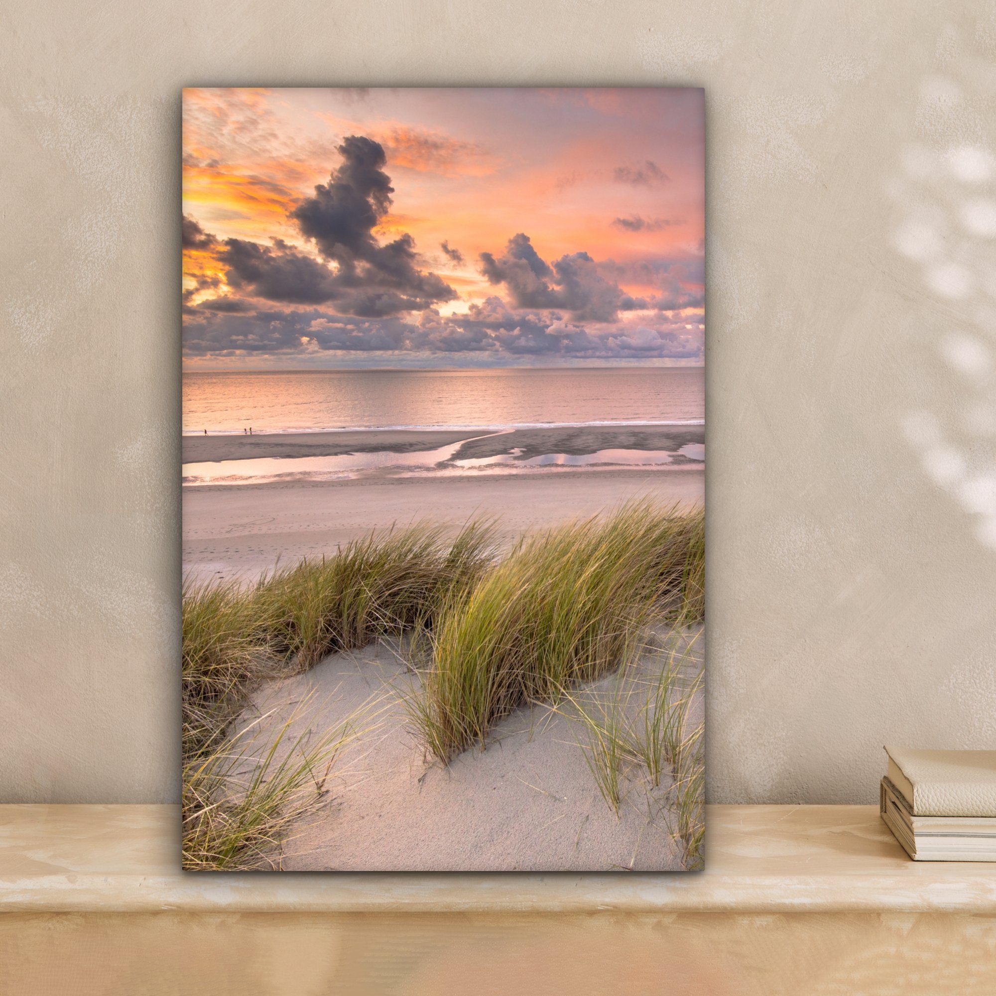 OneMillionCanvasses® Leinwandbild Sonnenuntergang - Düne - Strand - Pflanze günstig online kaufen