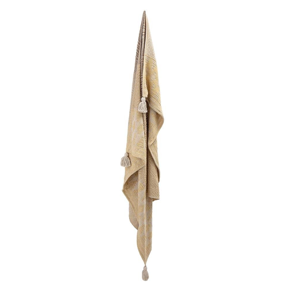 Bloomingville Tagesdecke Nome Throw, Yellow, Recycled Cotton, Decke 160x130cm gemustert Quaste Kuscheldecke dänisches Design, gelb/braun