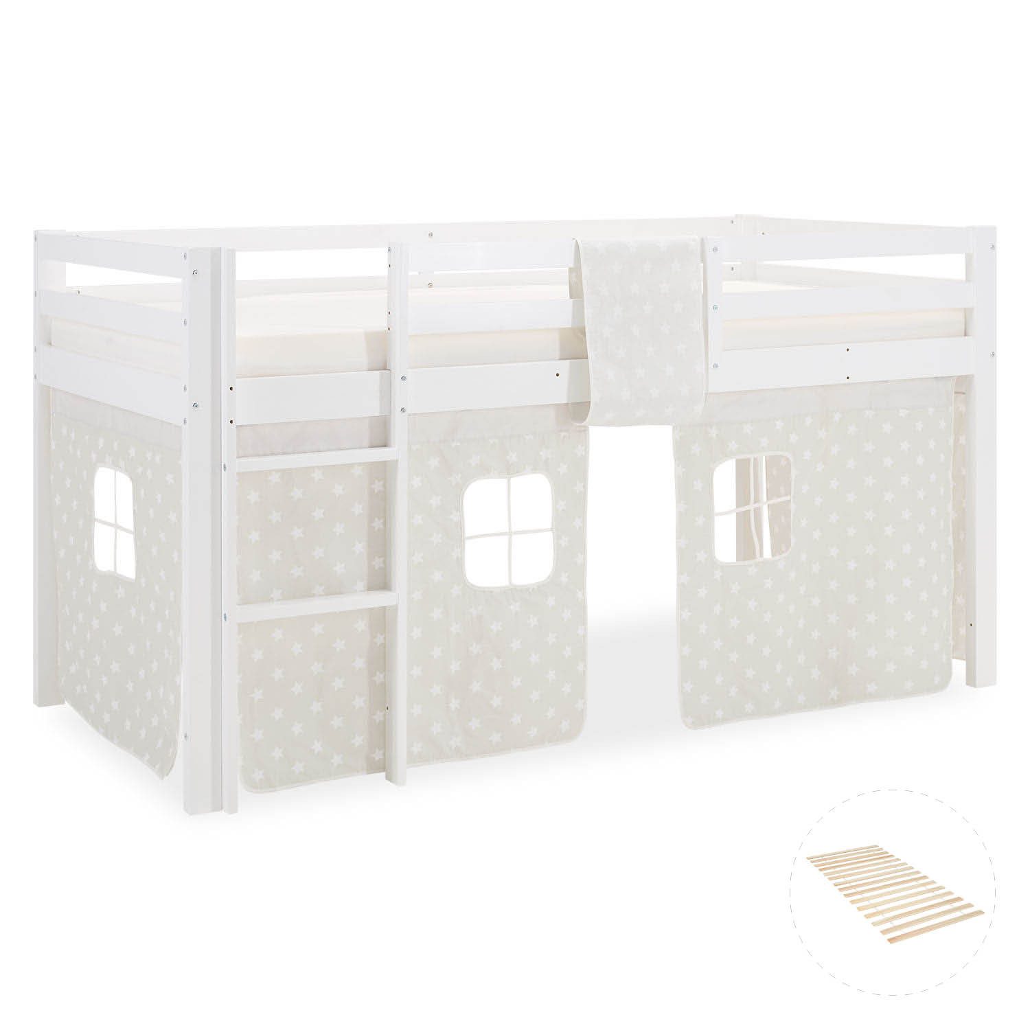 Homestyle4u Hochbett Kinder mit Rutsche 90x200 mit / ohne Matratze Holz Sterne Mädchen (Set, mit Lattenrost, Jungen Mädchen)