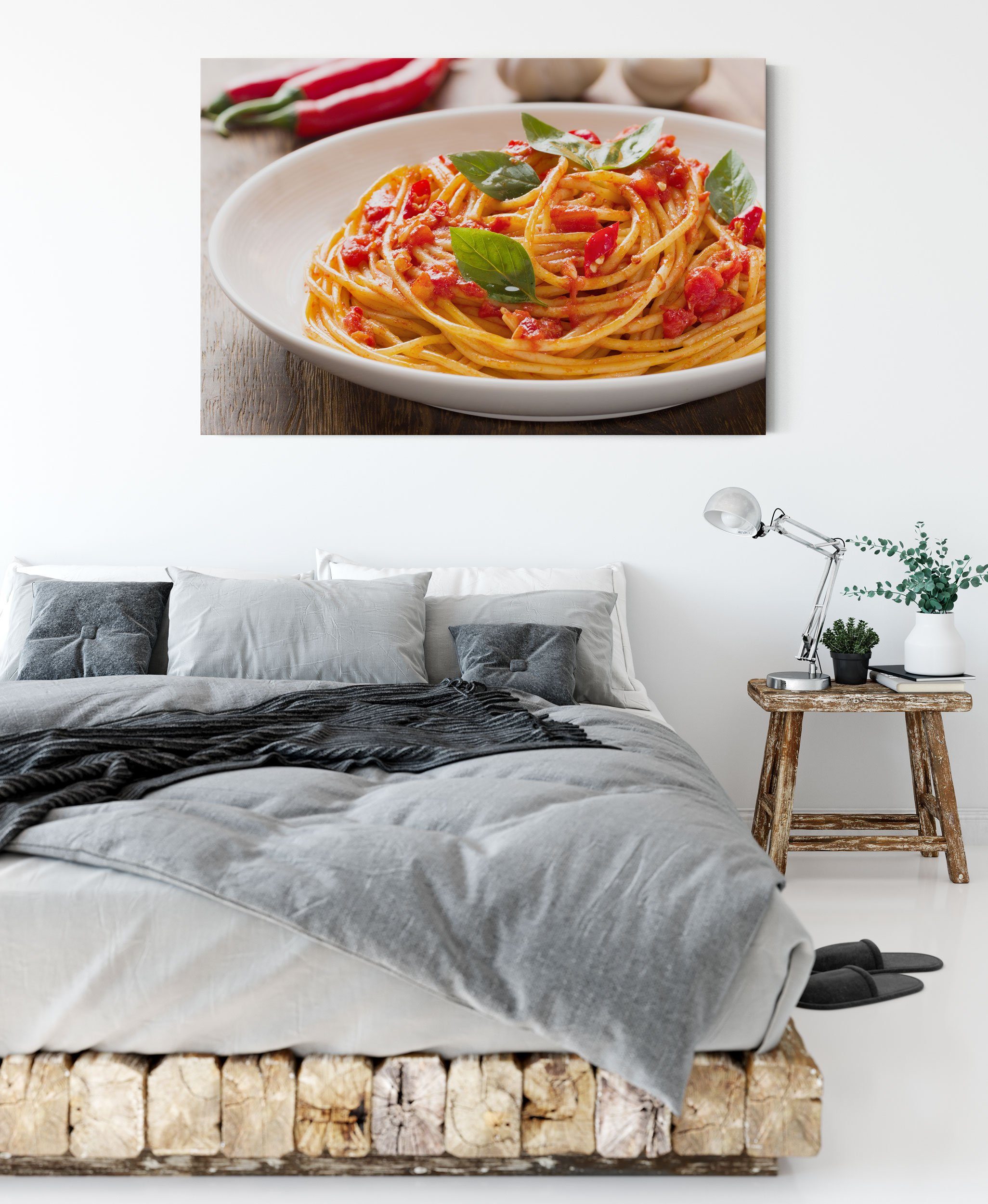 Spaghetti, Rustikale Rustikale bespannt, Zackenaufhänger italienische (1 Spaghetti Leinwandbild italienische Pixxprint St), Leinwandbild fertig inkl.