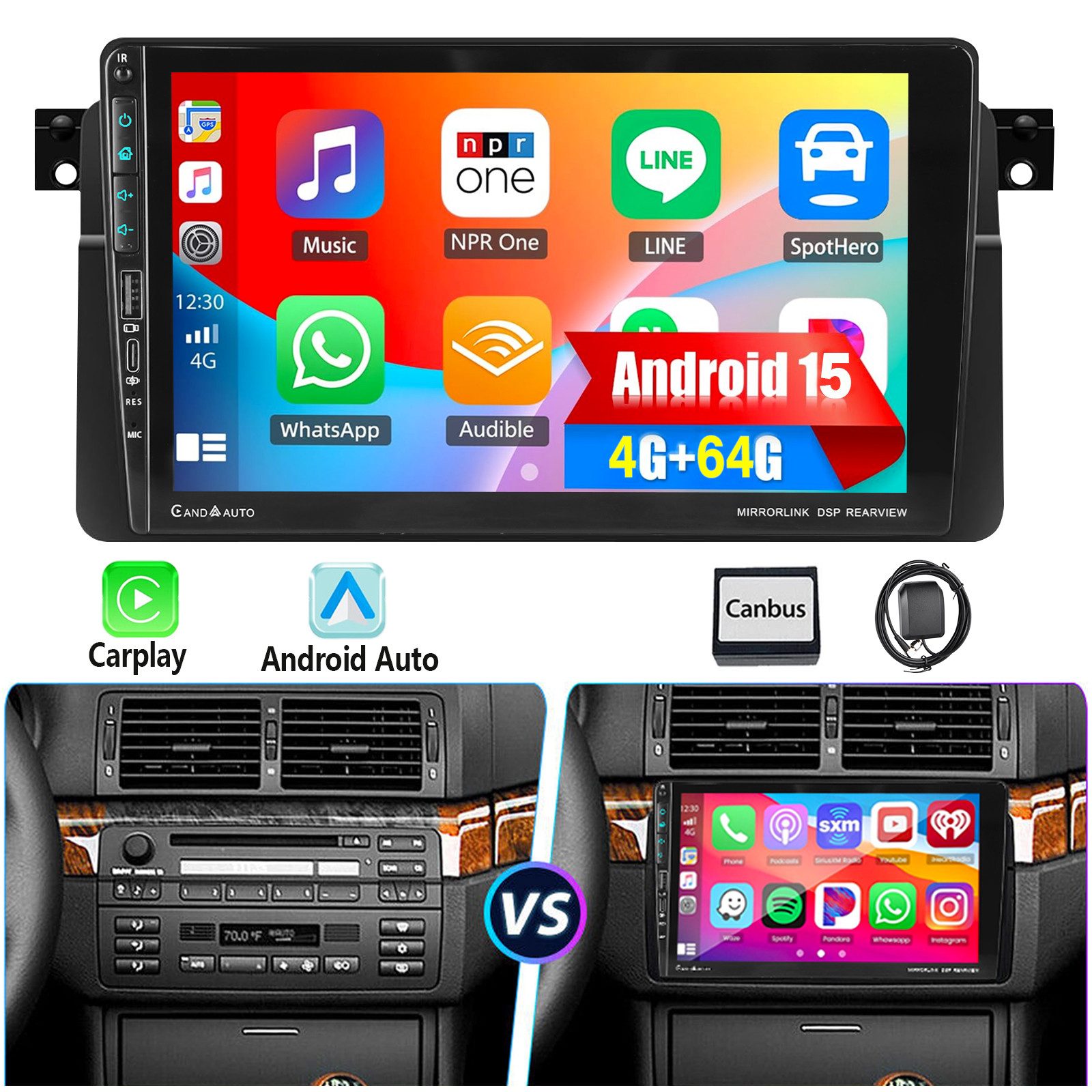 ESSGOO DAB+ Android15 Autoradio für BMW 3er E46 318 320 325 CarPlay GPS 2 DIN Autoradio (2DIN, RDS, 4+64GB(optional), Digitalradio (DAB), FM, USB und Type-C, SWC, GPS Navi Android Auto Bluetooth EQ USB WIFI IPS Touchscreen)