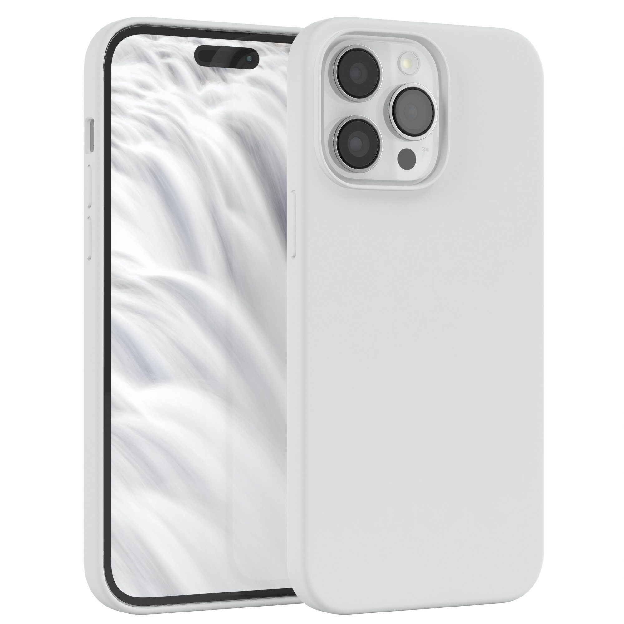 EAZY CASE Handyhülle Premium Silikon Case für Apple iPhone 14 Pro Max 6,7 Zoll, Silikon Schutzhülle mit Kameraschutz kratzfest Handy Softcase Weiß