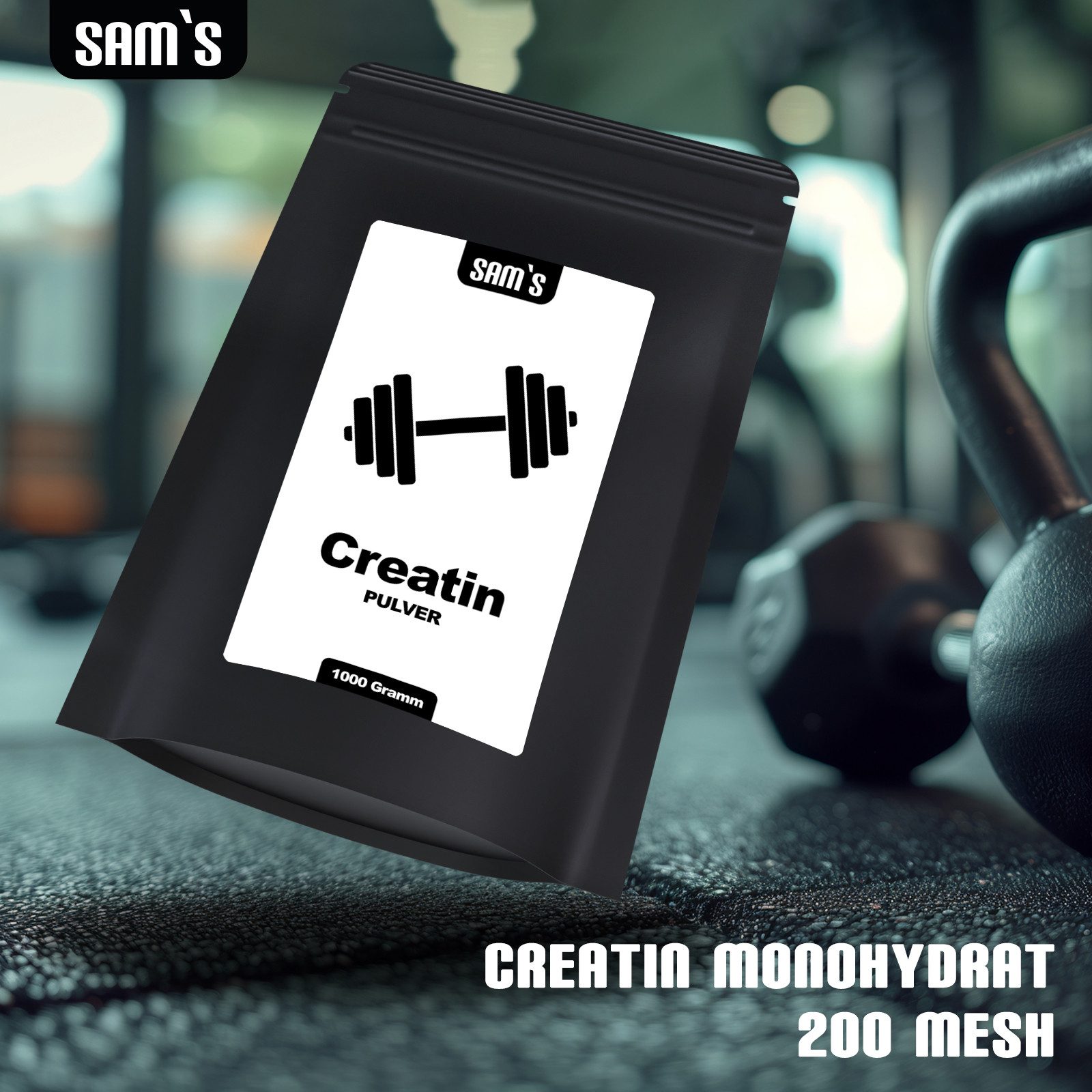 SAM'S Creatin Monohydrat Pulver, 1000 g, Mesh-Faktor 200, hergestellt in Deutschland