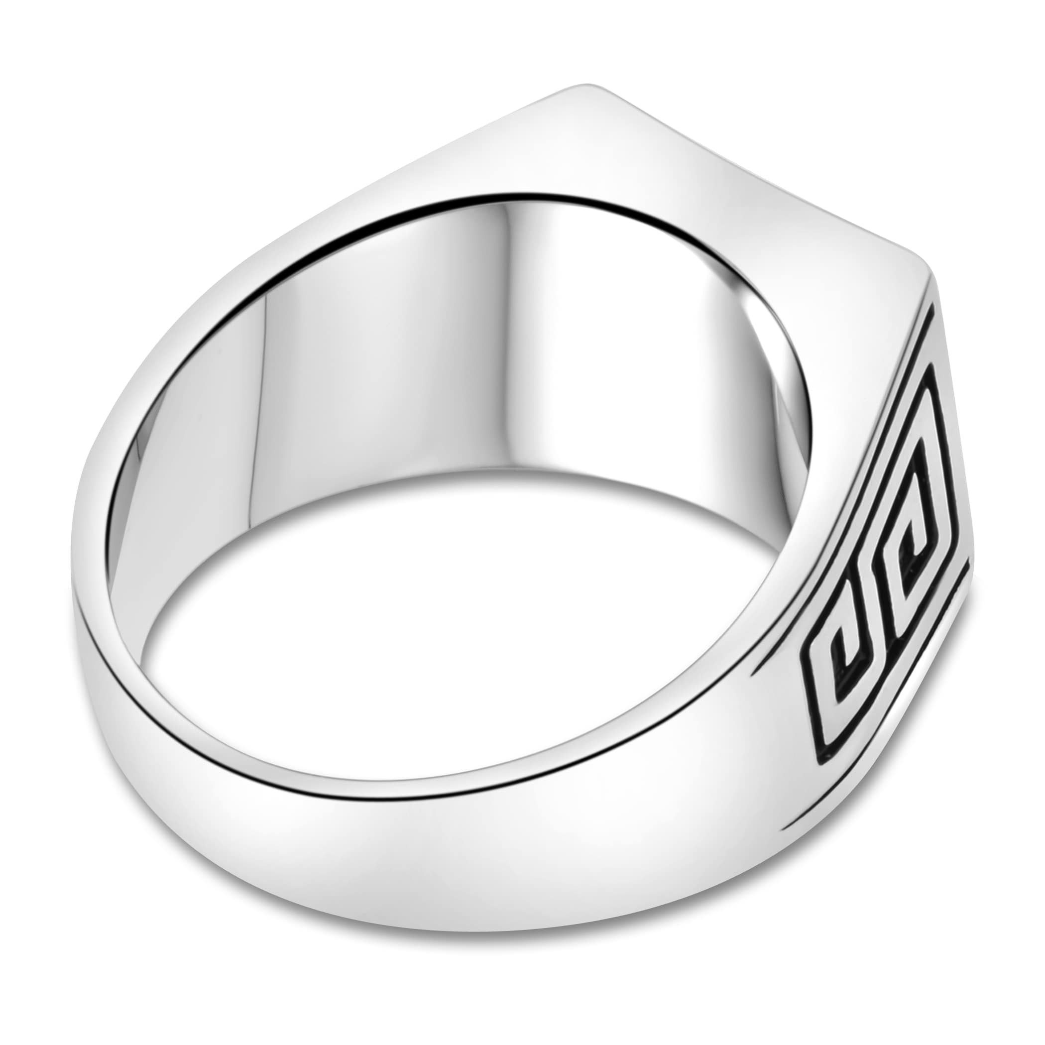 Tony Fein Siegelring Siegelring mit eckigem flachen Onyx Stein und Griechisches Muster, Made in Italy – Bild 3 von 5