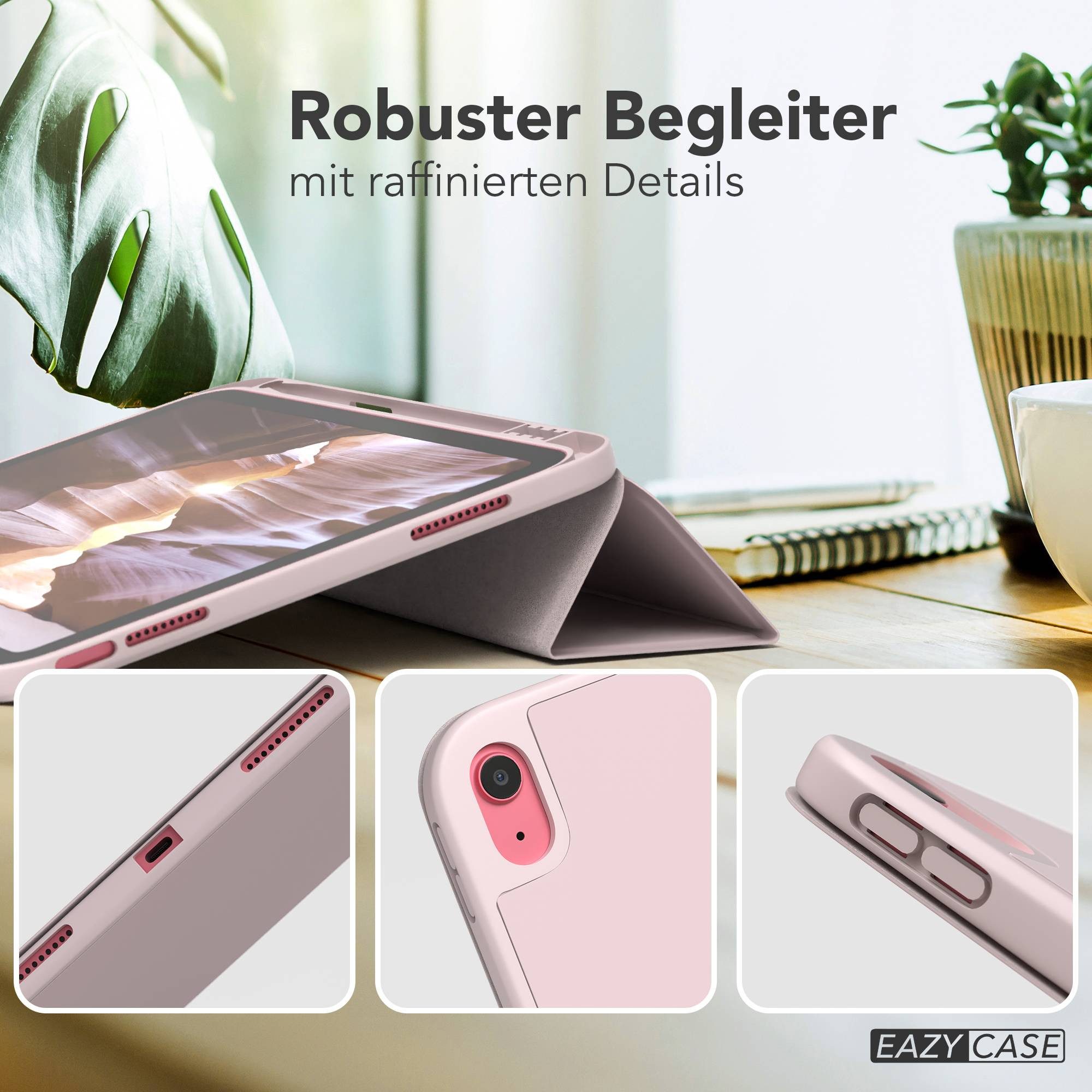 EAZY CASE Tablet-Hülle Penholder Smartcase für Apple iPad 10. Gen. (2022) 10,9 Zoll, Hülle mit Stifthalter magnetisch kratzfeste Tasche zum Aufkappen Rosa – Bild 4 von 5