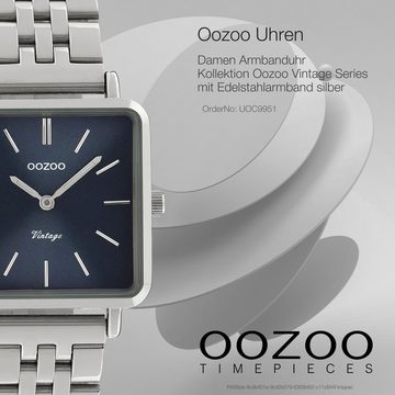 OOZOO Quarzuhr Oozoo Damen Armbanduhr silber, (Analoguhr), Damenuhr eckig, klein (ca. 29mm) Edelstahlarmband, Fashion-Style