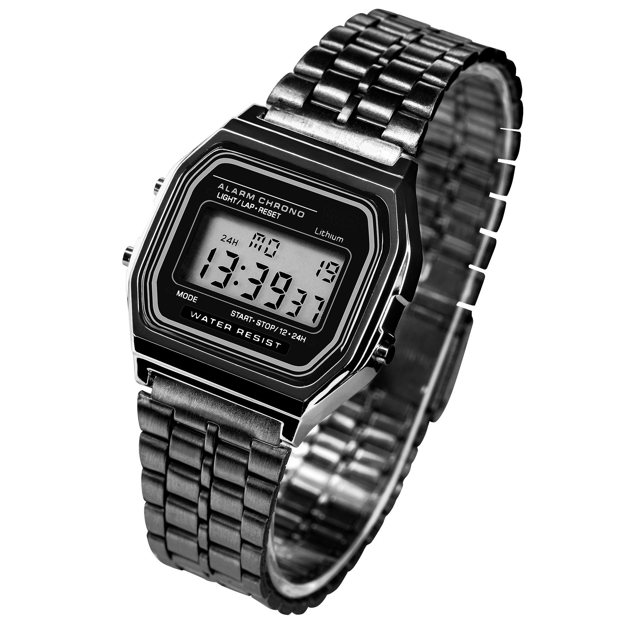 Taffstyle Digitaluhr Digitale Armbanduhr Retro Design Beleuchtung Alarm und Timer 80er Jahr, (Retro Digitaluhr mit Metallarmband Unisex Uhr Vintage Look), ideal auch als Geschenk