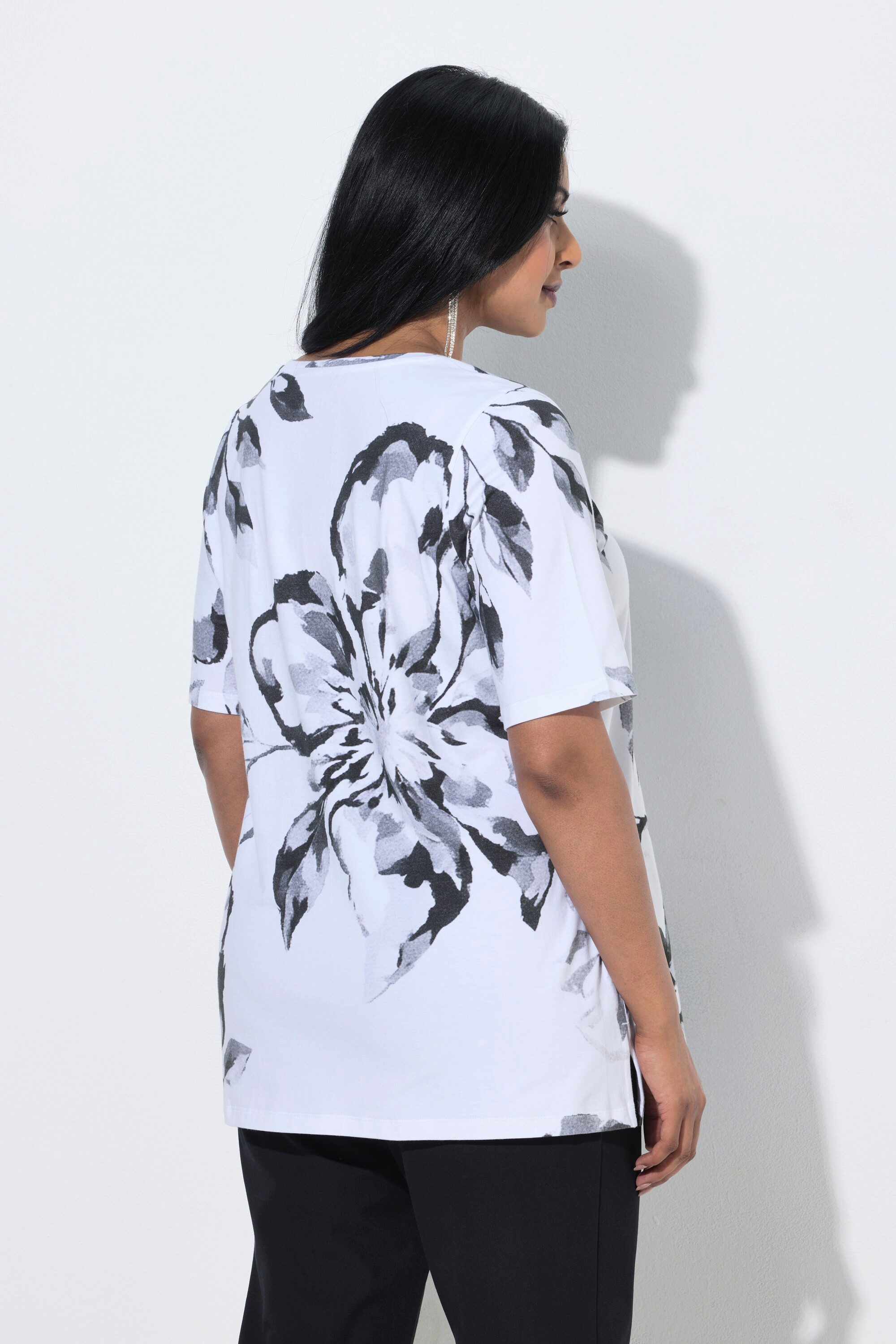 Ulla Popken T-Shirt T-Shirt Blüten A-Linie Rundhals Halbarm