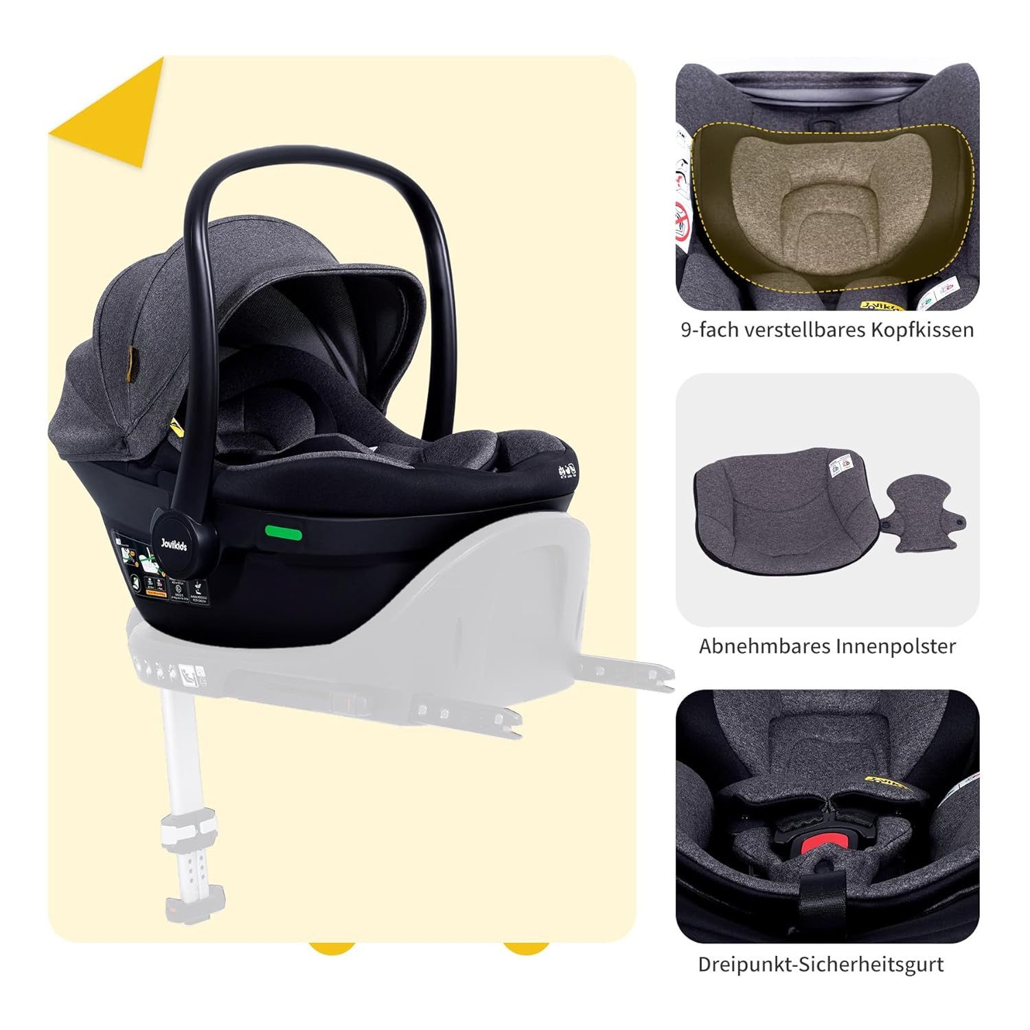 FANNOU Babyschale Stufenlos verstellbare Liegeposition, ab: 40 cm, bis: 87 cm, (1-tlg), Baby Autositz mit Sonnendach, 3-Punkt-Sicherheitsgurt Seitenschutz