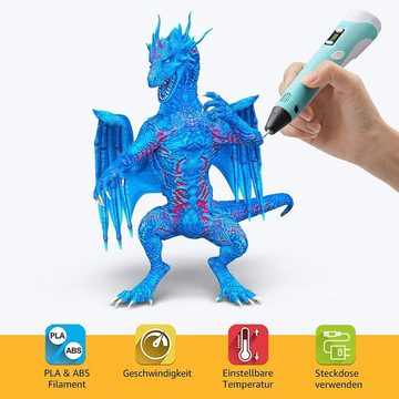 HYTIREBY 3D Printer Pen Set for Children Adults Gift 3D-Scanner, (12V 3D Printer Pen with 9 Metres Colours PLA Filament)